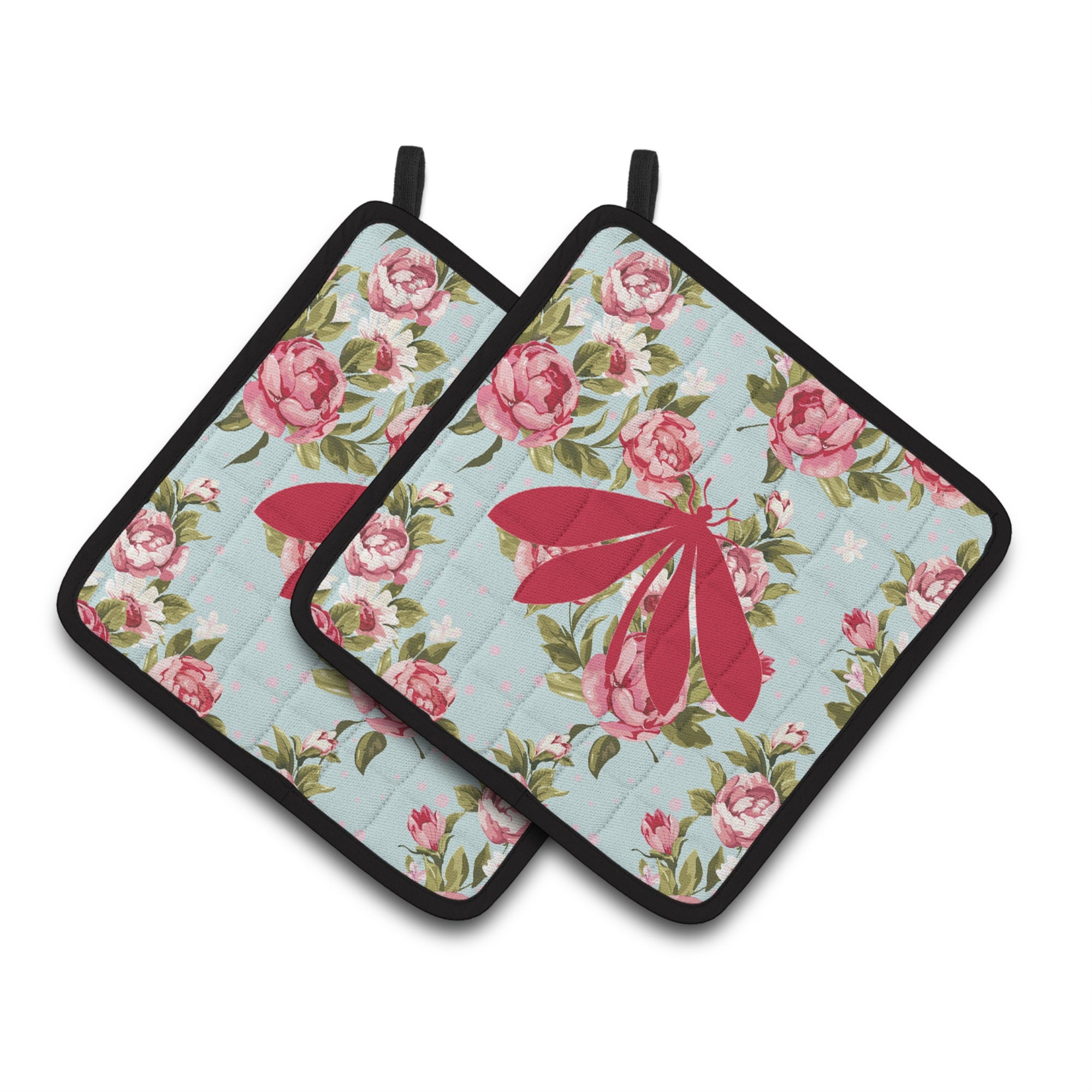 'Caroline'S Treasures Moth Shabby Chic Blue Roses Pair Of Pot Holders Bb1060-Rs-Bu-Pthd, 7.5Hx7.5W, Multicolor''