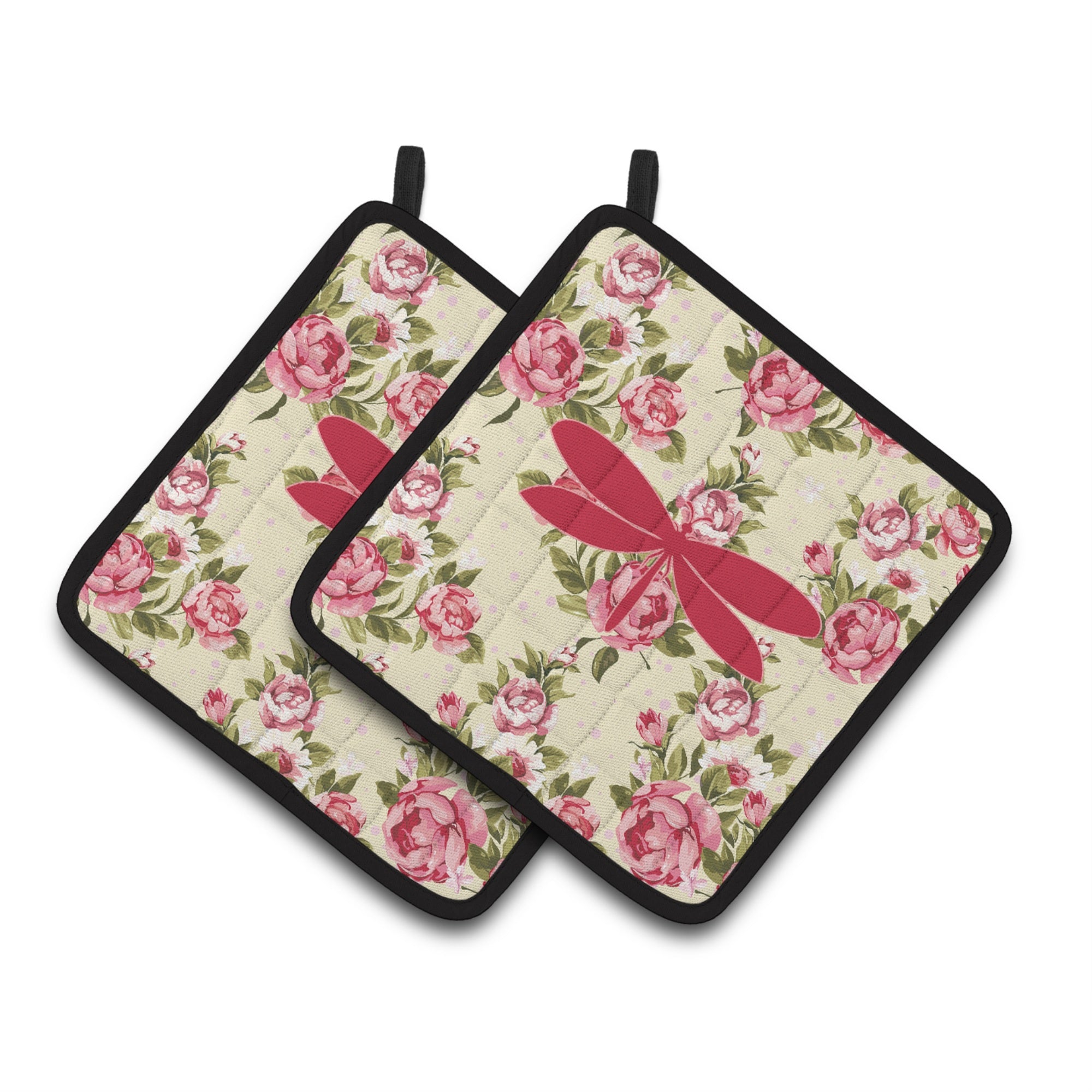 'Caroline'S Treasures Moth Shabby Chic Yellow Roses Pair Of Pot Holders Bb1061-Rs-Yw-Pthd, 7.5Hx7.5W, Multicolor''