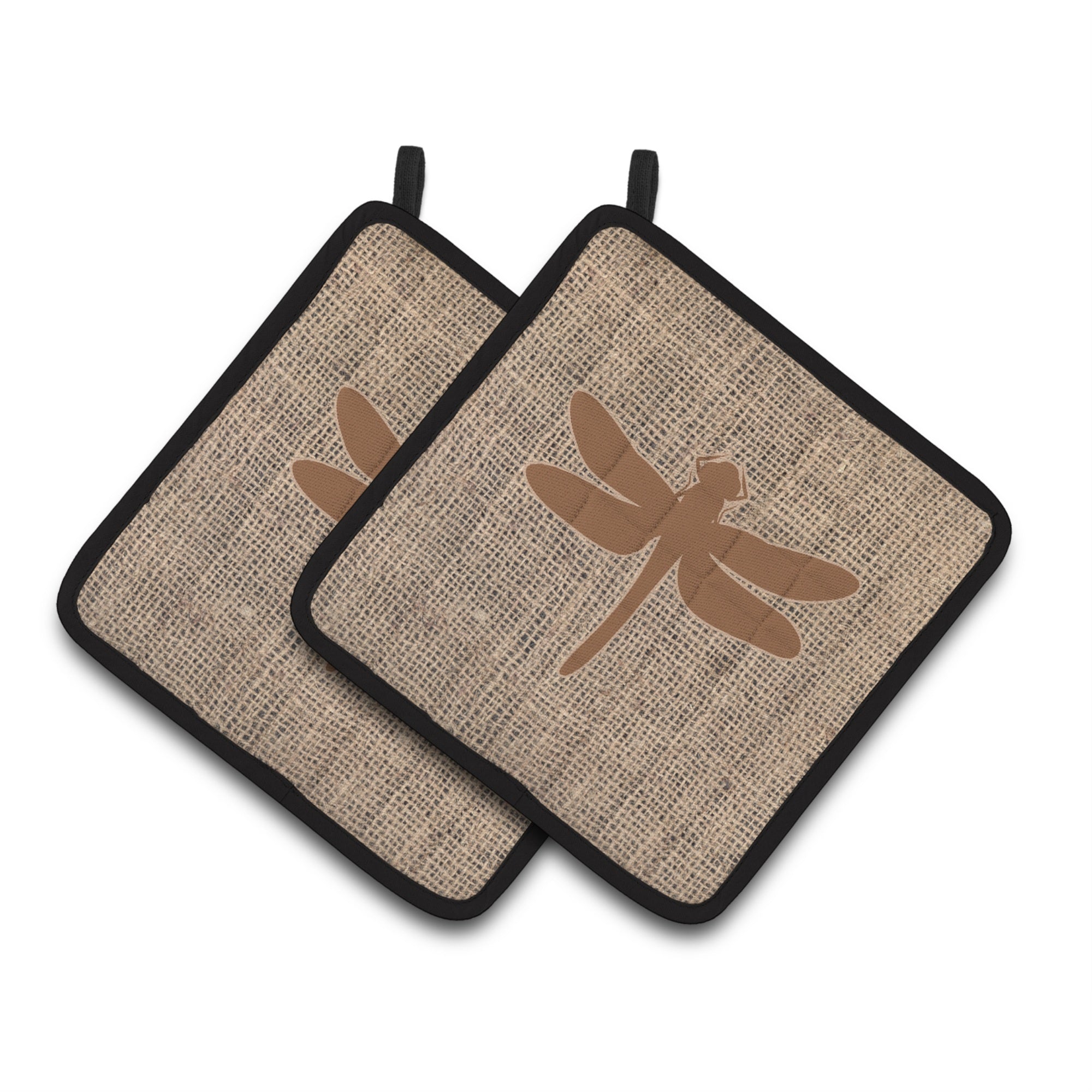 'Caroline'S Treasures Dragonfly Faux Burlap & Brown Pair Of Pot Holders Bb1062-Bl-Bn-Pthd, 7.5Hx7.5W, Multicolor''