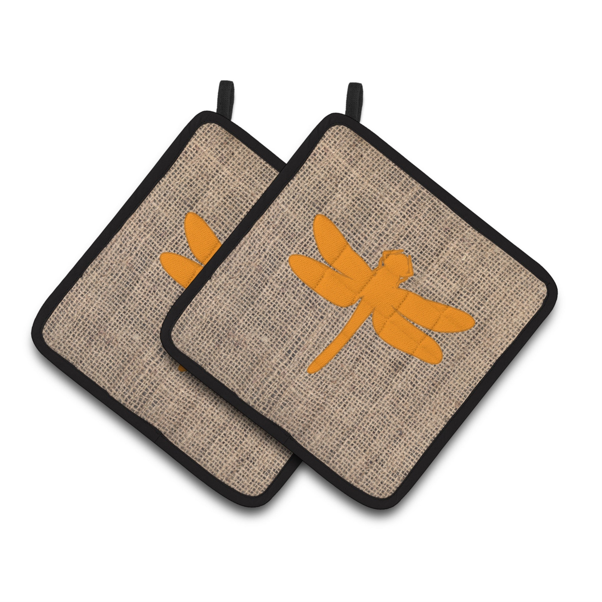 'Caroline'S Treasures Dragonfly Faux Burlap & Orange Pair Of Pot Holders Bb1062-Bl-Or-Pthd, 7.5Hx7.5W, Multicolor''