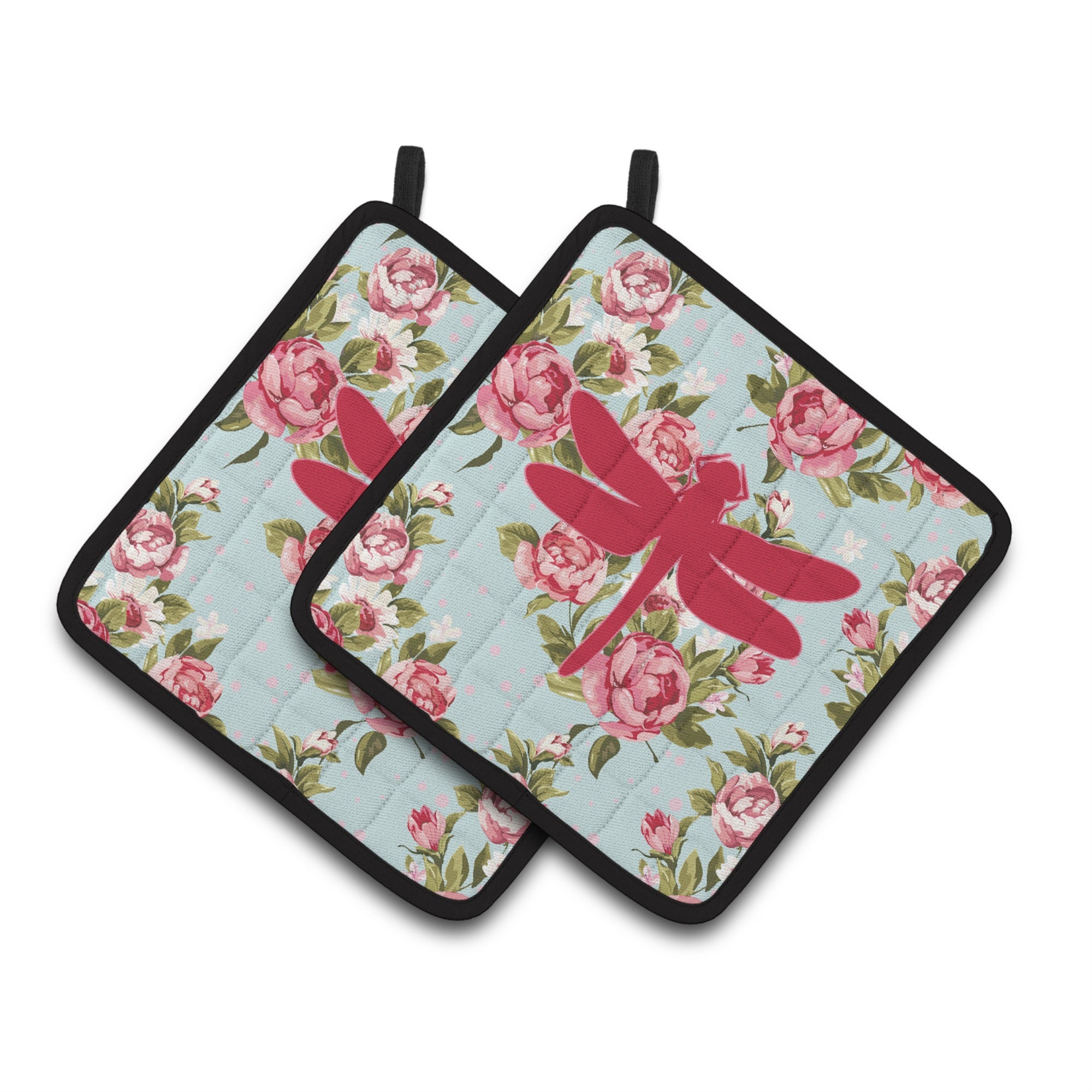 'Caroline'S Treasures Dragonfly Shabby Chic Blue Roses Pair Of Pot Holders Bb1062-Rs-Bu-Pthd, 7.5Hx7.5W, Multicolor''