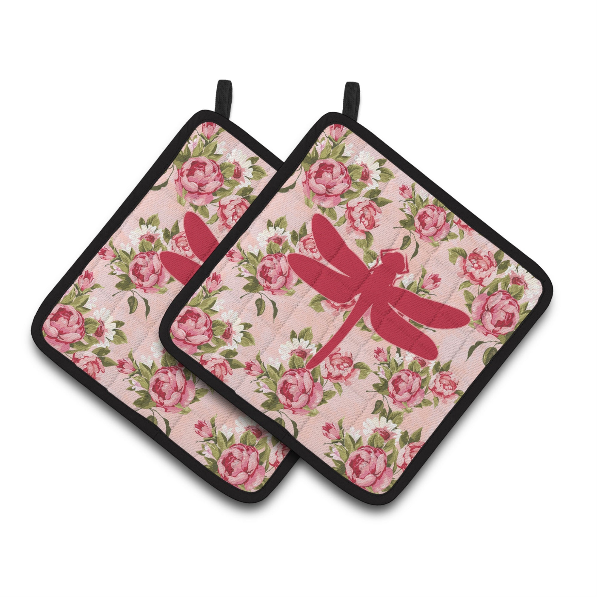 'Caroline'S Treasures Dragonfly Shabby Chic Pink Roses Pair Of Pot Holders Bb1062-Rs-Pk-Pthd, 7.5Hx7.5W, Multicolor''