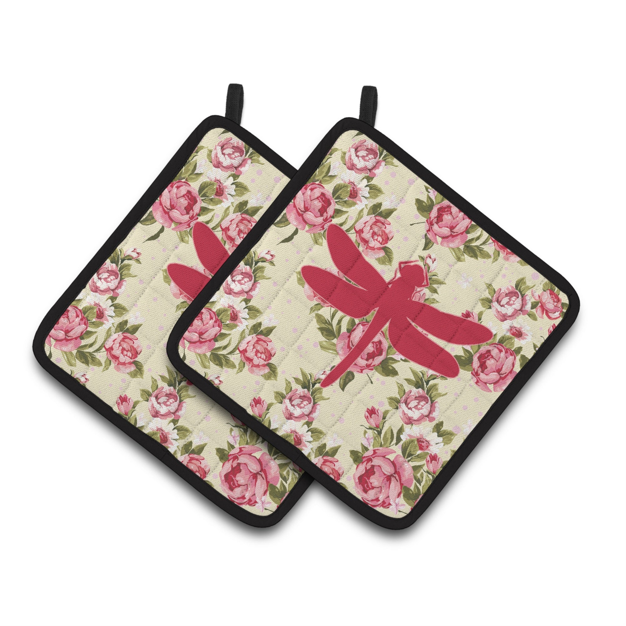 'Caroline'S Treasures Dragonfly Shabby Chic Yellow Roses Pair Of Pot Holders Bb1062-Rs-Yw-Pthd, 7.5Hx7.5W, Multicolor''