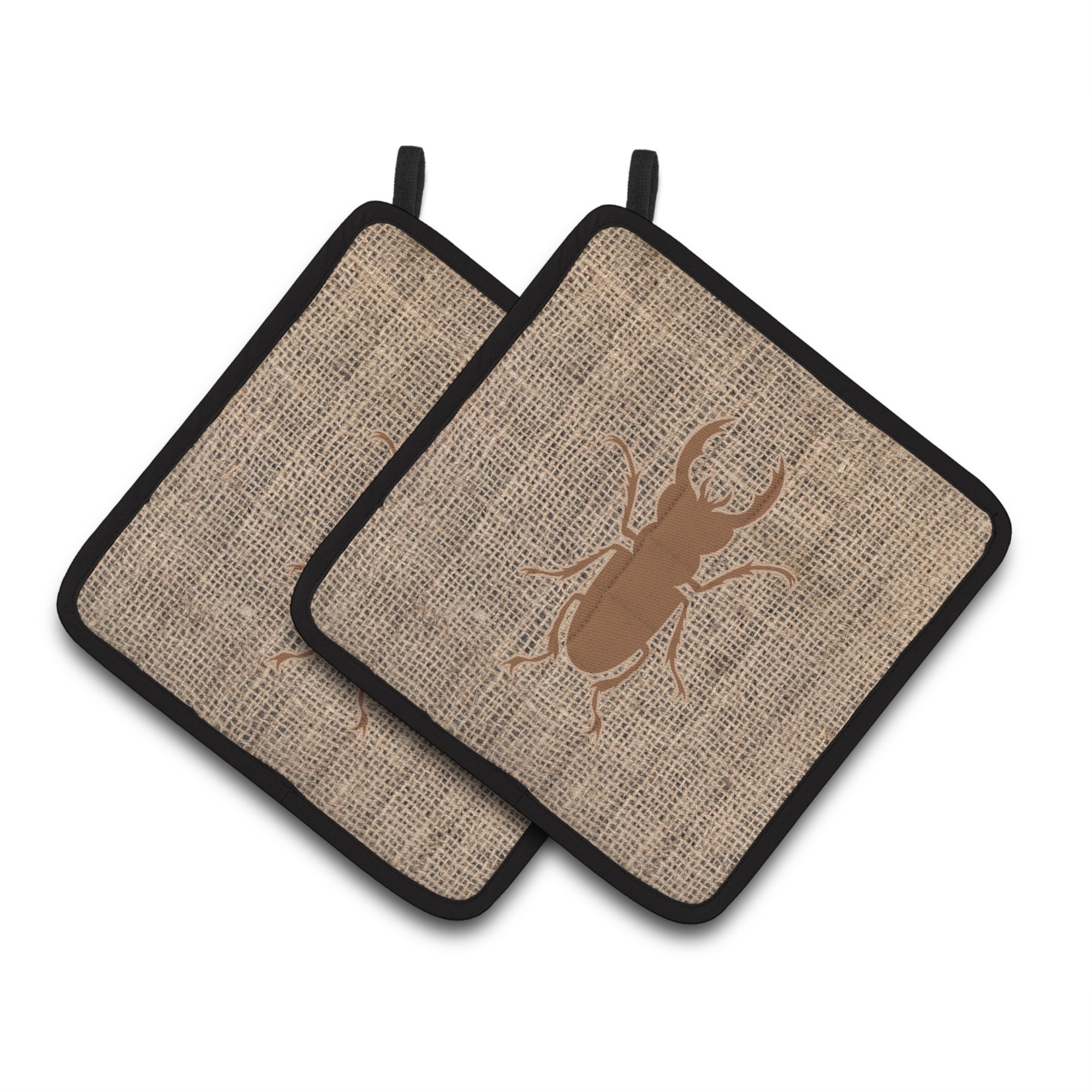 'Caroline'S Treasures Beetle Faux Burlap & Brown Pair Of Pot Holders Bb1063-Bl-Bn-Pthd, 7.5Hx7.5W, Multicolor''
