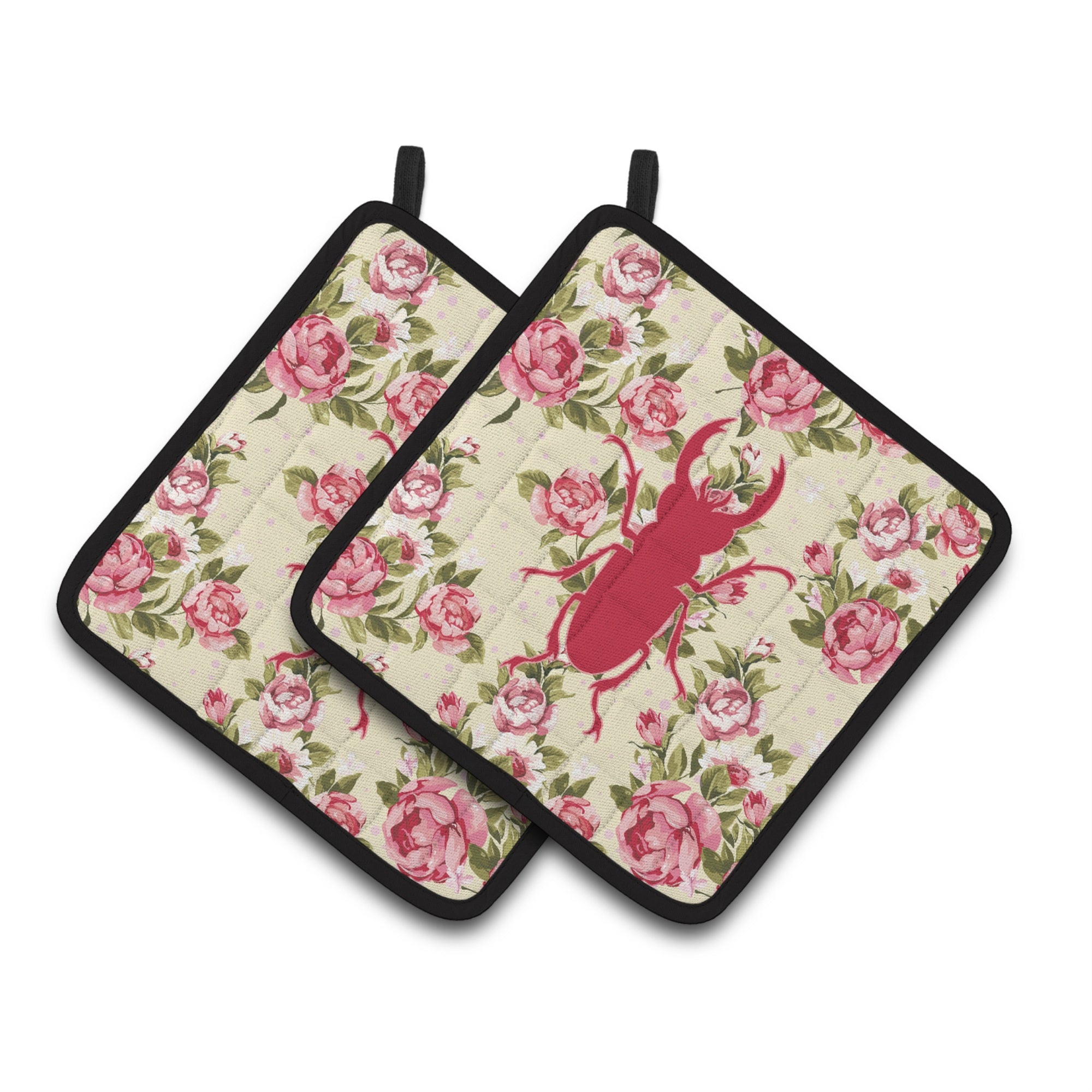 'Caroline'S Treasures Beetle Shabby Chic Yellow Roses Pair Of Pot Holders Bb1063-Rs-Yw-Pthd, 7.5Hx7.5W, Multicolor''