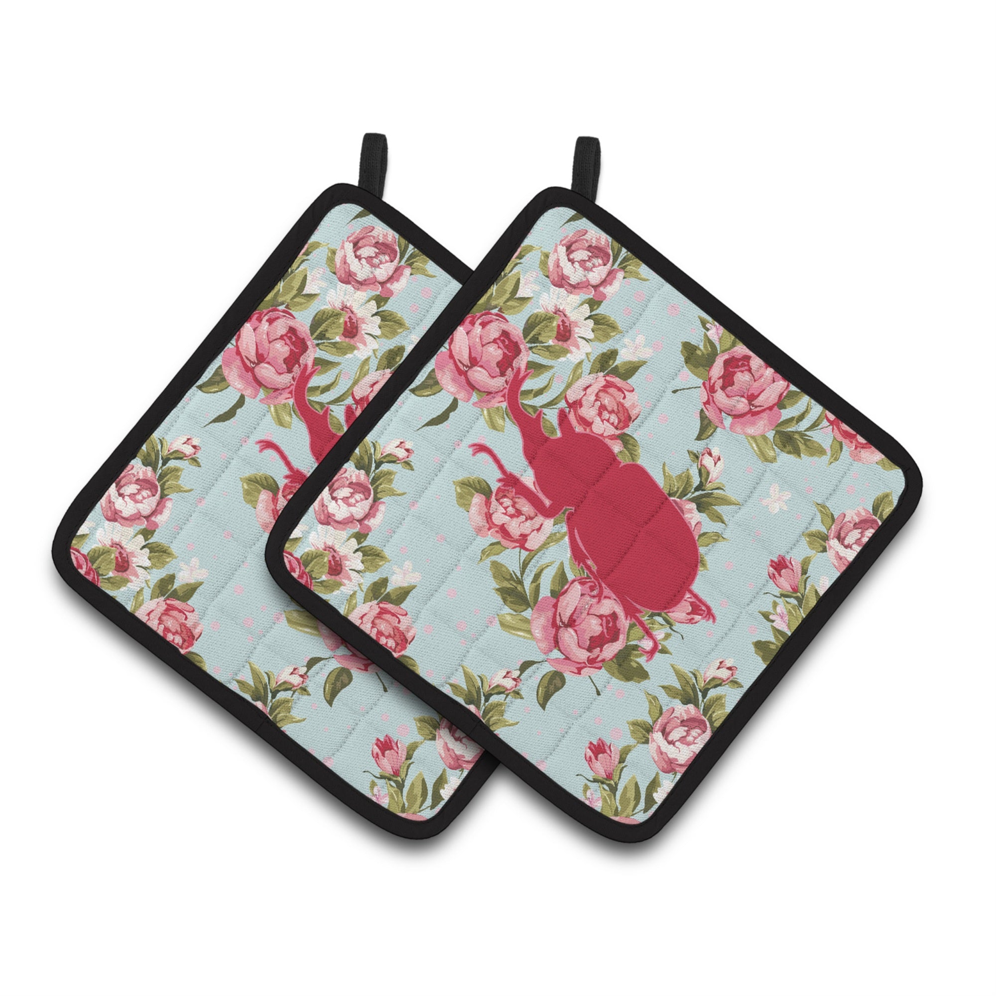 'Caroline'S Treasures Beetle Shabby Chic Blue Roses Pair Of Pot Holders Bb1064-Rs-Bu-Pthd, 7.5Hx7.5W, Multicolor''