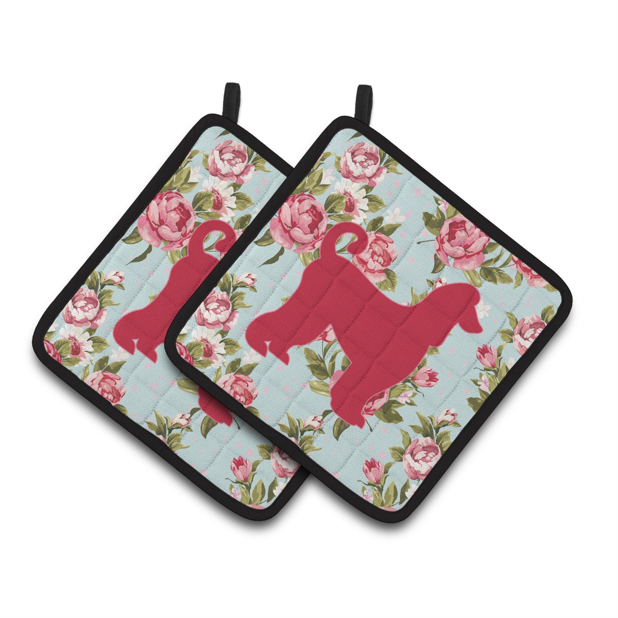 'Caroline'S Treasures Afghan Hound Shabby Chic Blue Roses Pair Of Pot Holders Bb1066-Rs-Bu-Pthd, 7.5Hx7.5W, Multicolor''