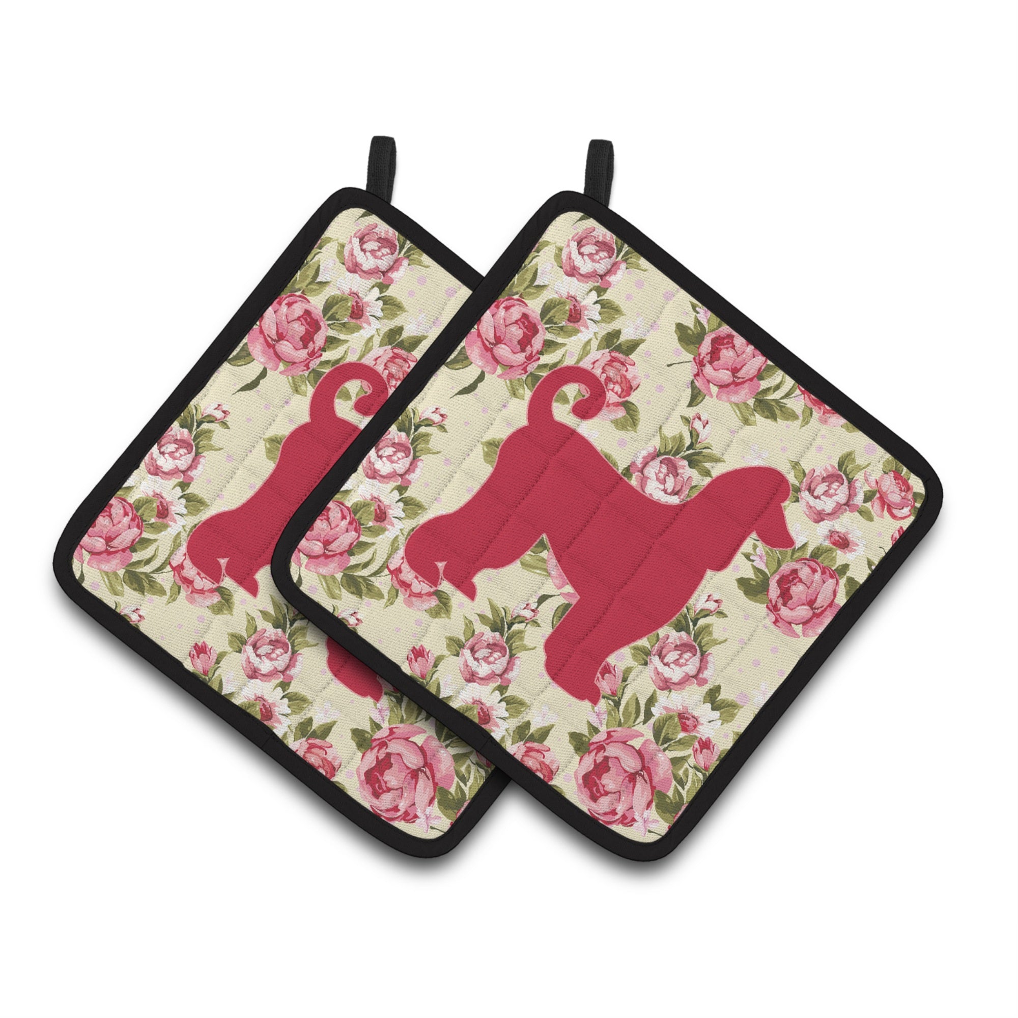 'Caroline'S Treasures Afghan Hound Shabby Chic Yellow Roses Pair Of Pot Holders Bb1066-Rs-Yw-Pthd, 7.5Hx7.5W, Multicolor''