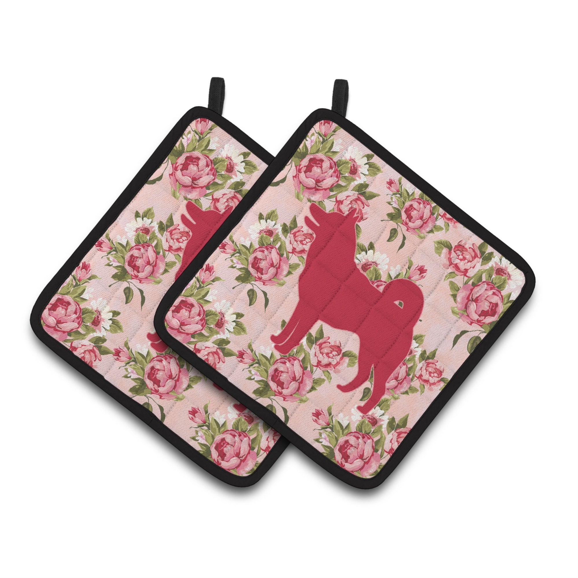 'Caroline'S Treasures Shiba Inu Shabby Chic Pink Roses Pair Of Pot Holders Bb1067-Rs-Pk-Pthd, 7.5Hx7.5W, Multicolor''