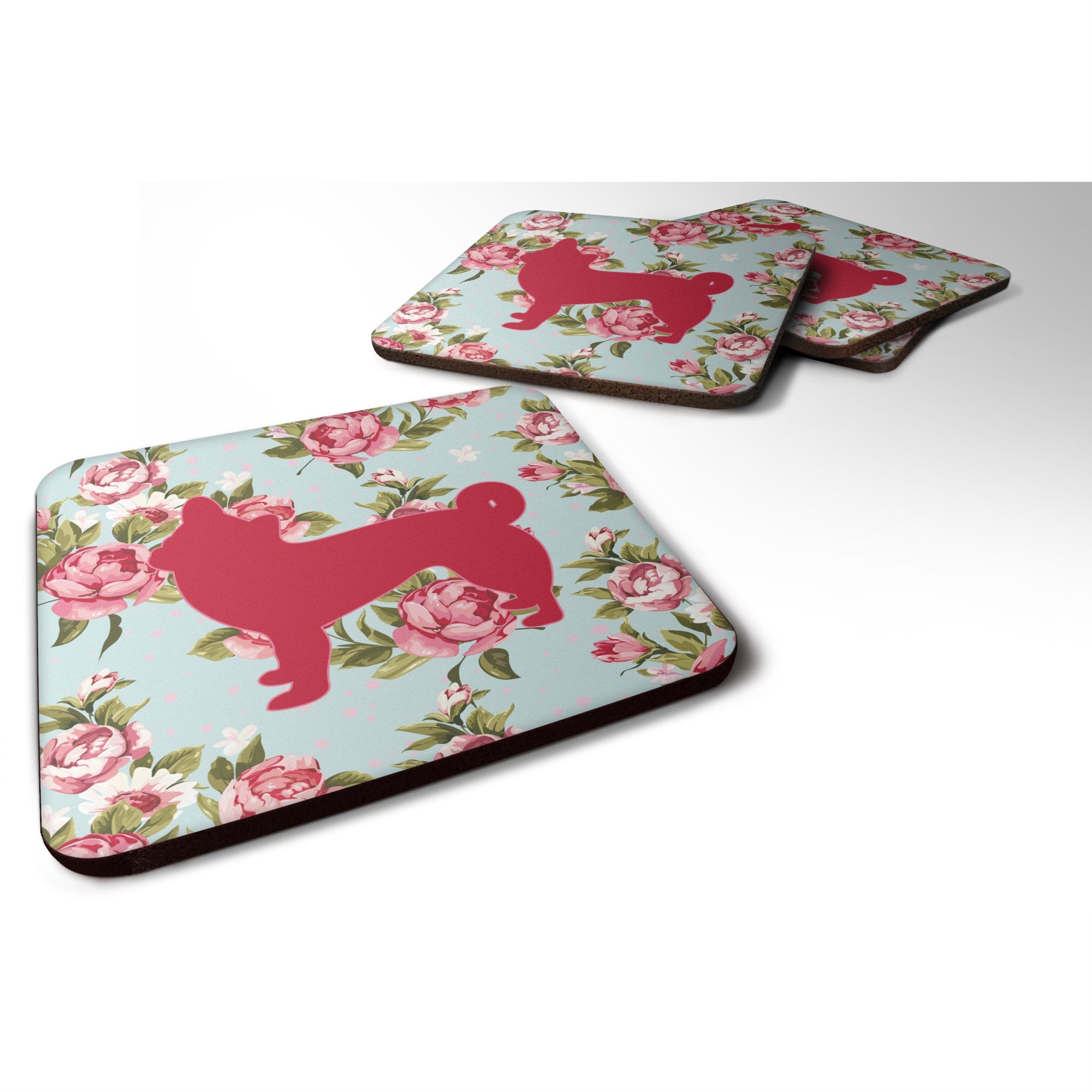 'Caroline'S Treasures Bb1068-Rs-Bu-Fc Chihuahua Shabby Chic Blue Roses Foam Coasters (Set Of 4), 3.5'''' H X 3.5'''' W, Multico