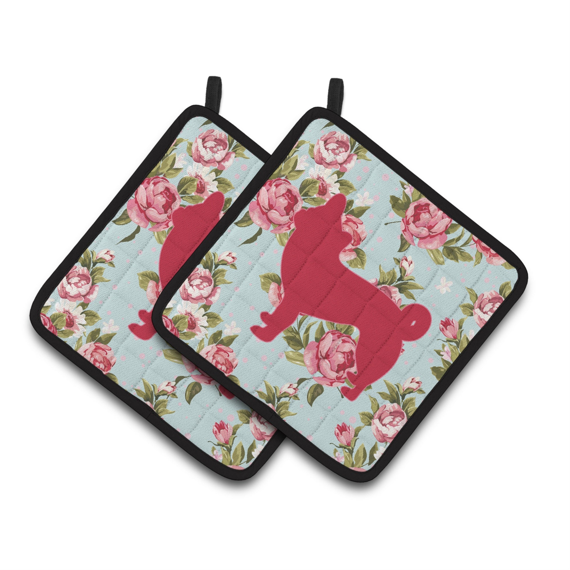 'Caroline'S Treasures Chihuahua Shabby Chic Blue Roses Pair Of Pot Holders Bb1068-Rs-Bu-Pthd, 7.5Hx7.5W, Multicolor''