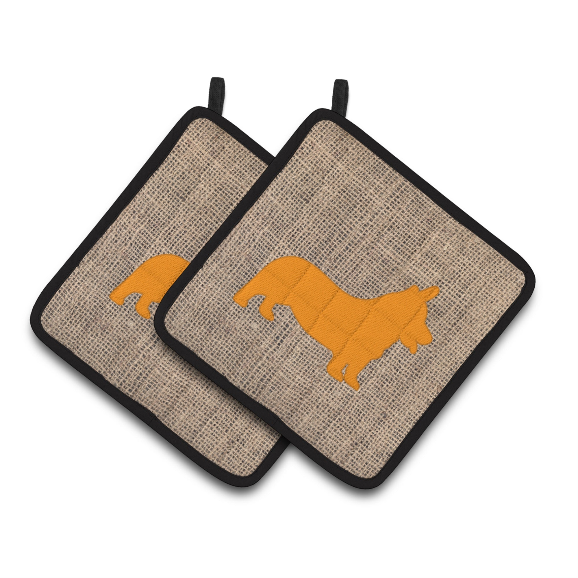 'Caroline'S Treasures Corgi Faux Burlap & Orange Pair Of Pot Holders Bb1069-Bl-Or-Pthd, 7.5Hx7.5W, Multicolor''