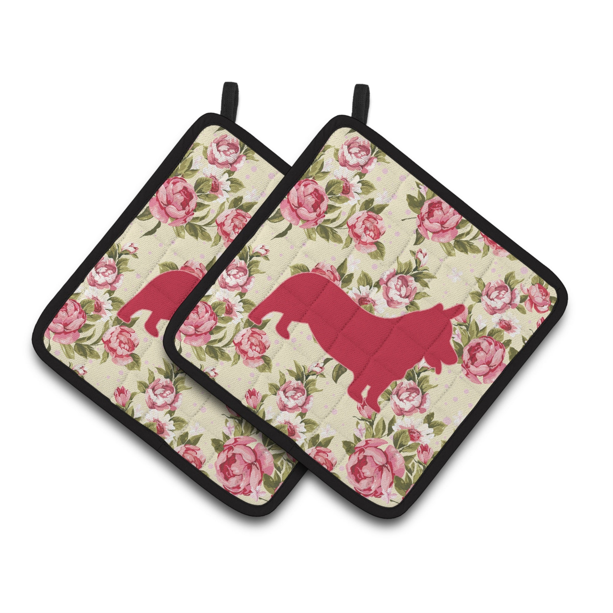 'Caroline'S Treasures Corgi Shabby Chic Yellow Roses Pair Of Pot Holders Bb1069-Rs-Yw-Pthd, 7.5Hx7.5W, Multicolor''