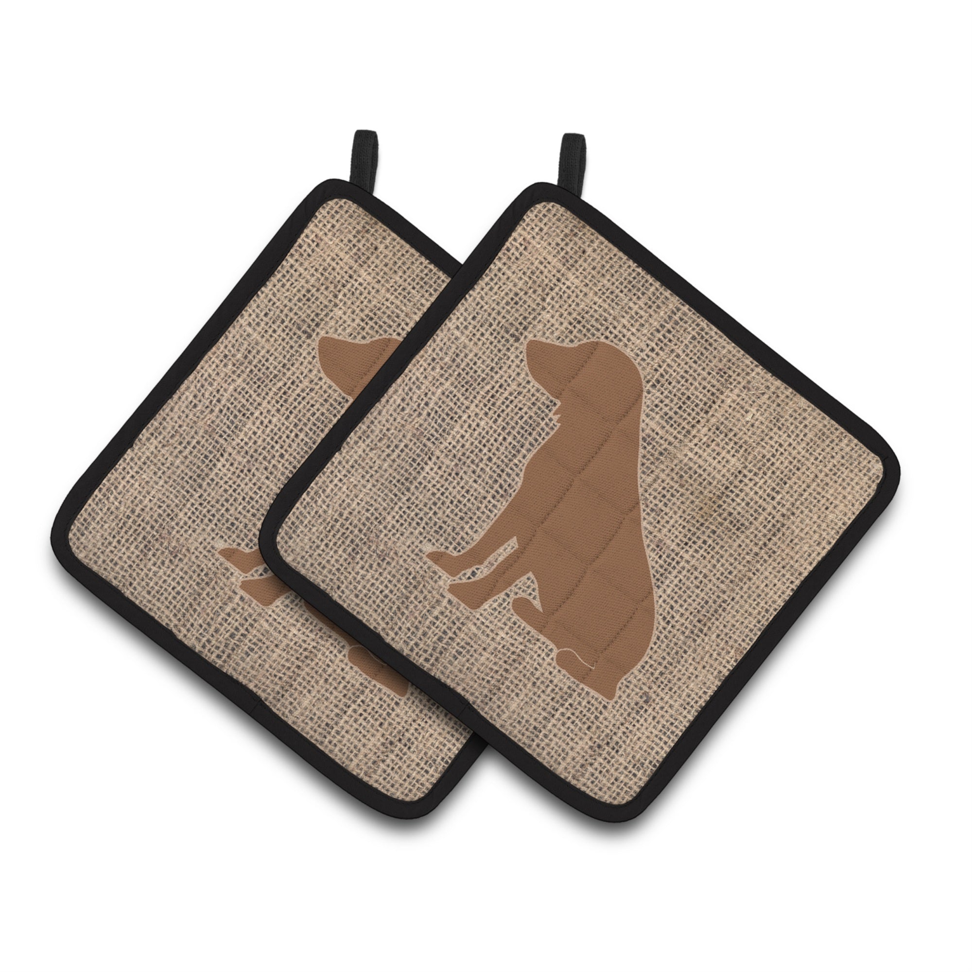 'Caroline'S Treasures Boykin Spaniel Faux Burlap & Brown Pair Of Pot Holders Bb1070-Bl-Bn-Pthd, 7.5Hx7.5W, Multicolor''