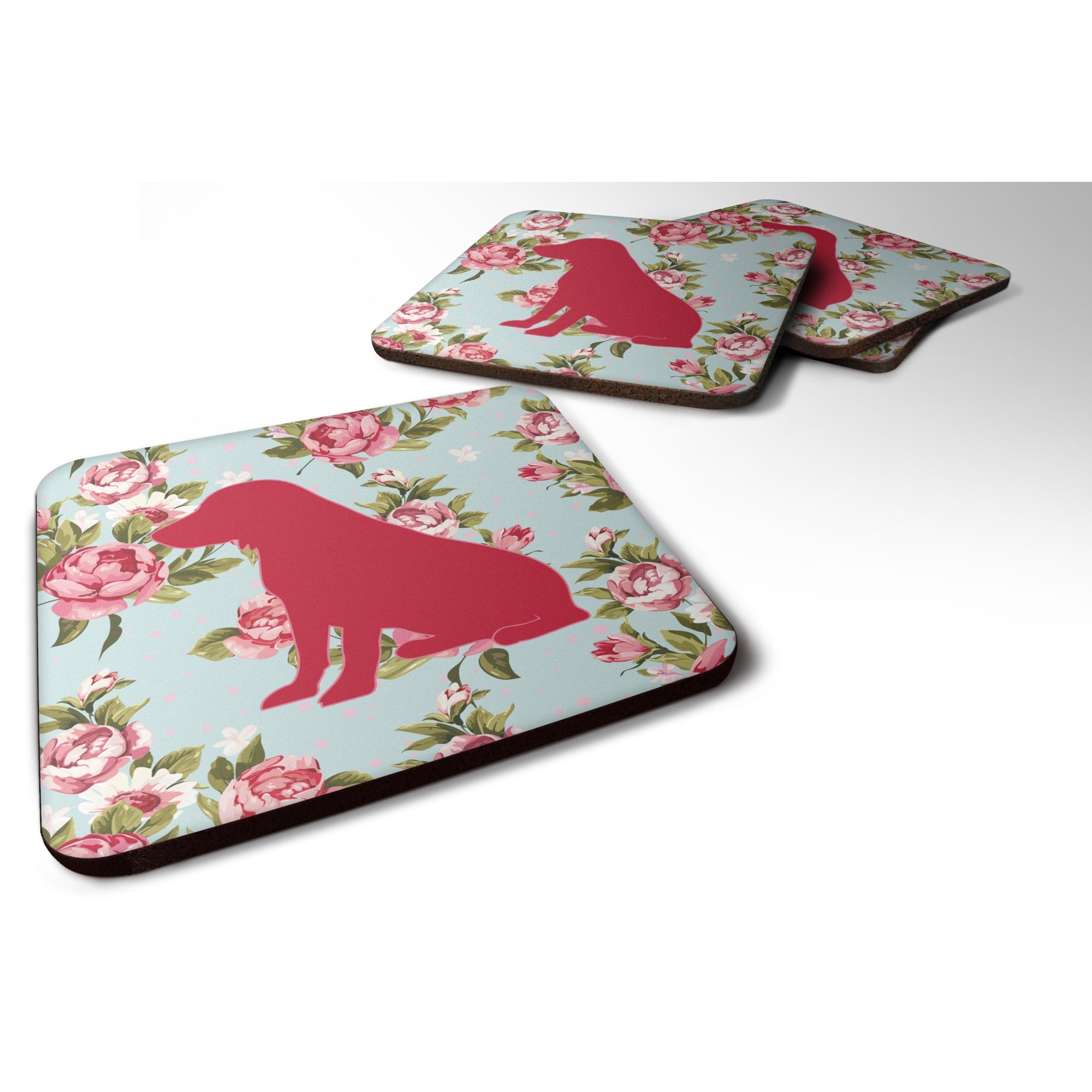 'Caroline'S Treasures Bb1070-Rs-Bu-Fc Boykin Spaniel Shabby Chic Blue Roses Foam Coasters (Set Of 4), 3.5'''' H X 3.5'''' W, Mu