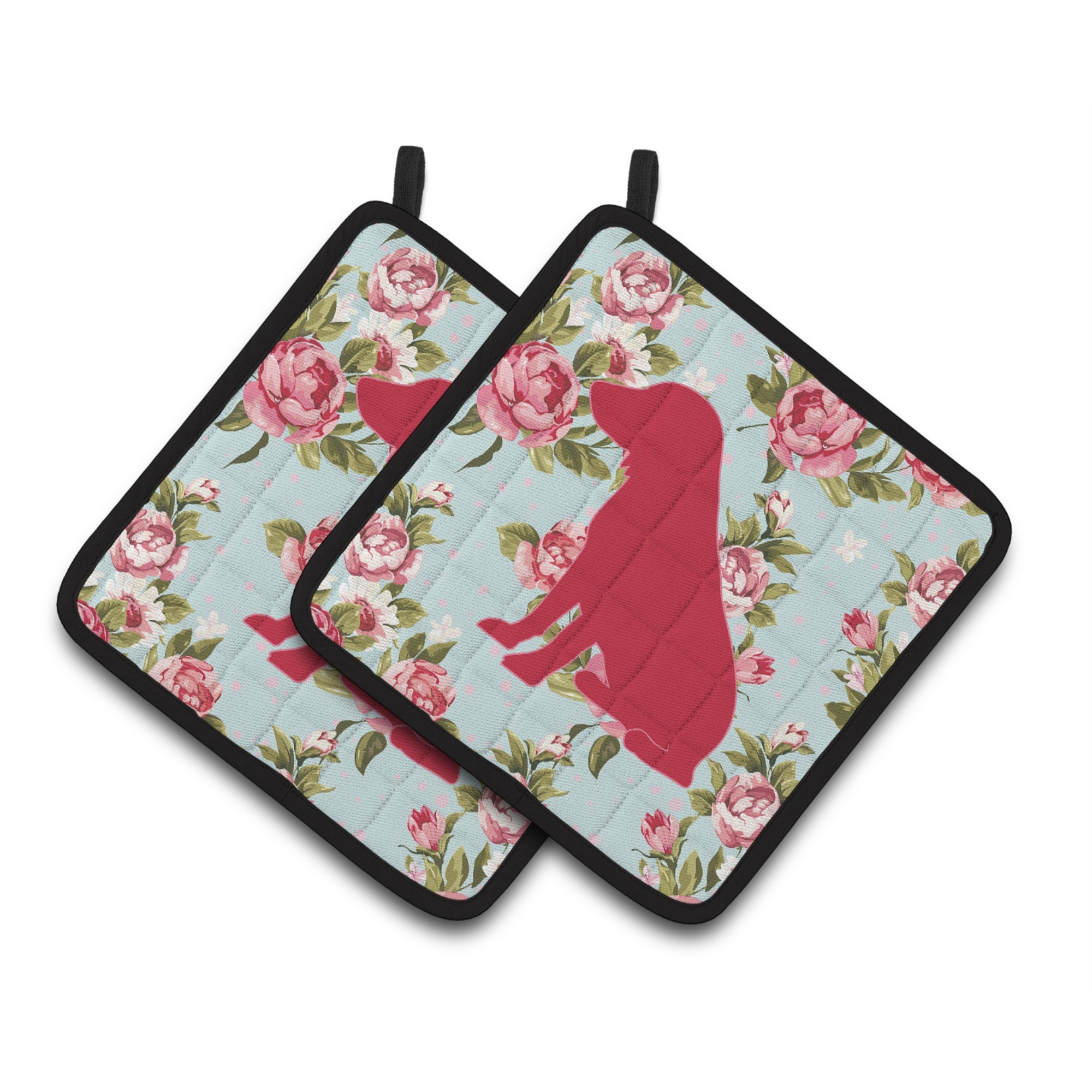 'Caroline'S Treasures Boykin Spaniel Shabby Chic Blue Roses Pair Of Pot Holders Bb1070-Rs-Bu-Pthd, 7.5Hx7.5W, Multicolor''