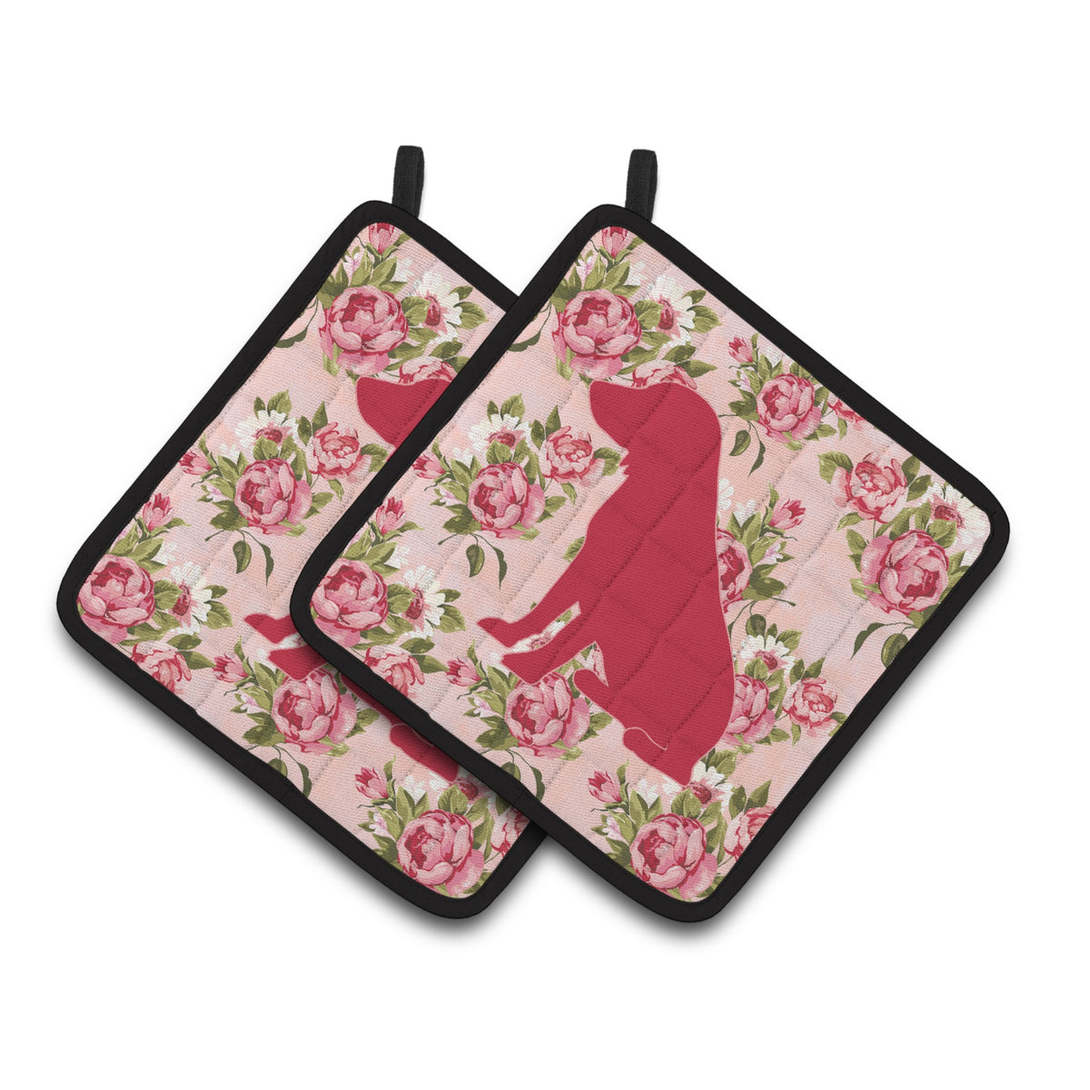 'Caroline'S Treasures Bb1070-Rs-Pk-Pthd Boykin Spaniel Shabby Chic Pink Roses Pot Holders (1 Pair), 7.5'''' X 7.5'''', Multicol