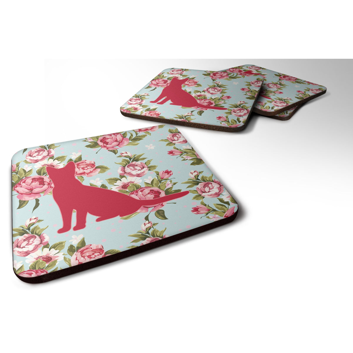 'Caroline'S Treasures Bb1071-Rs-Bu-Fc Cat Shabby Chic Blue Roses Foam Coasters (Set Of 4), 3.5'''' H X 3.5'''' W, Multicolor''