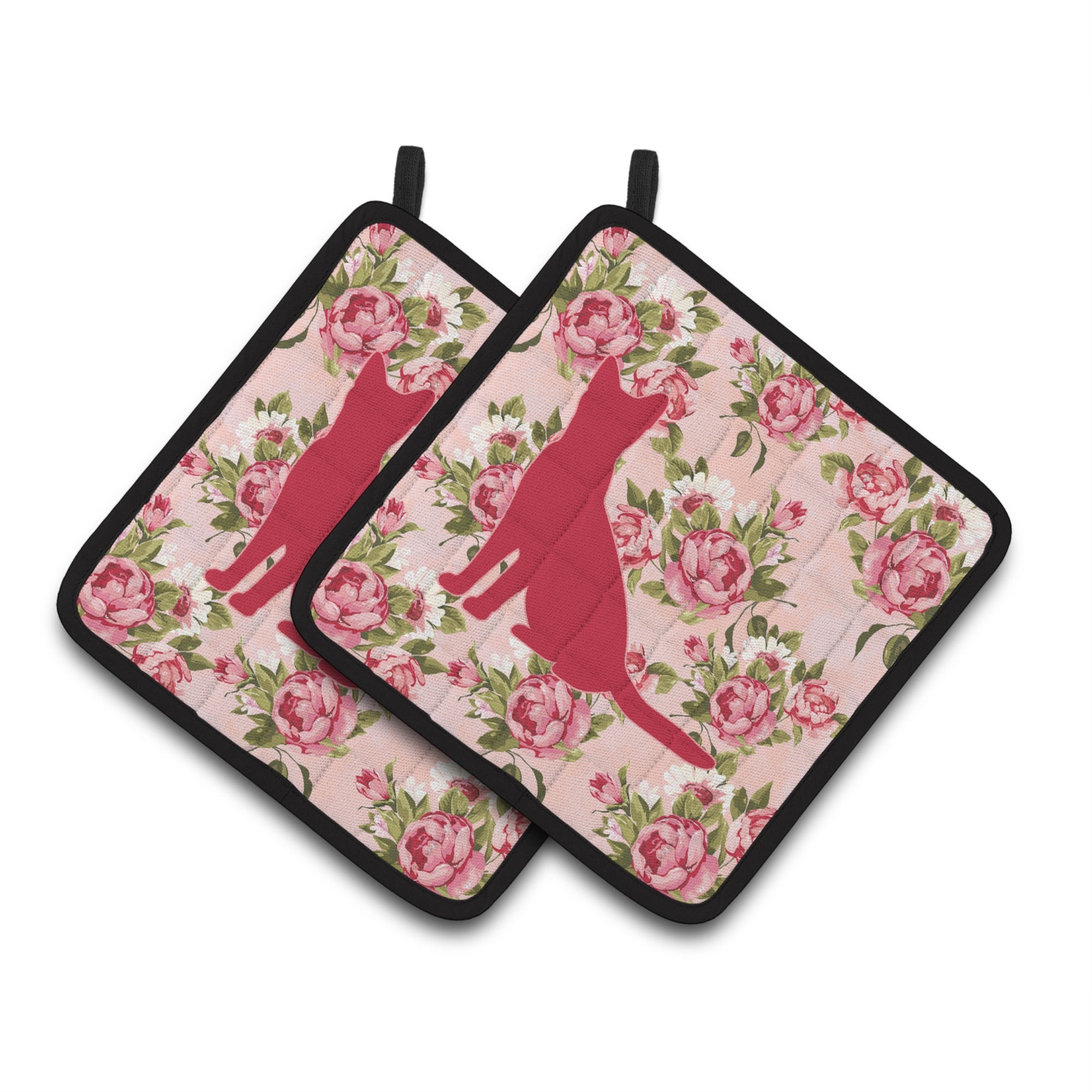 'Caroline'S Treasures Cat Shabby Chic Pink Roses Pair Of Pot Holders Bb1071-Rs-Pk-Pthd, 7.5Hx7.5W, Multicolor''