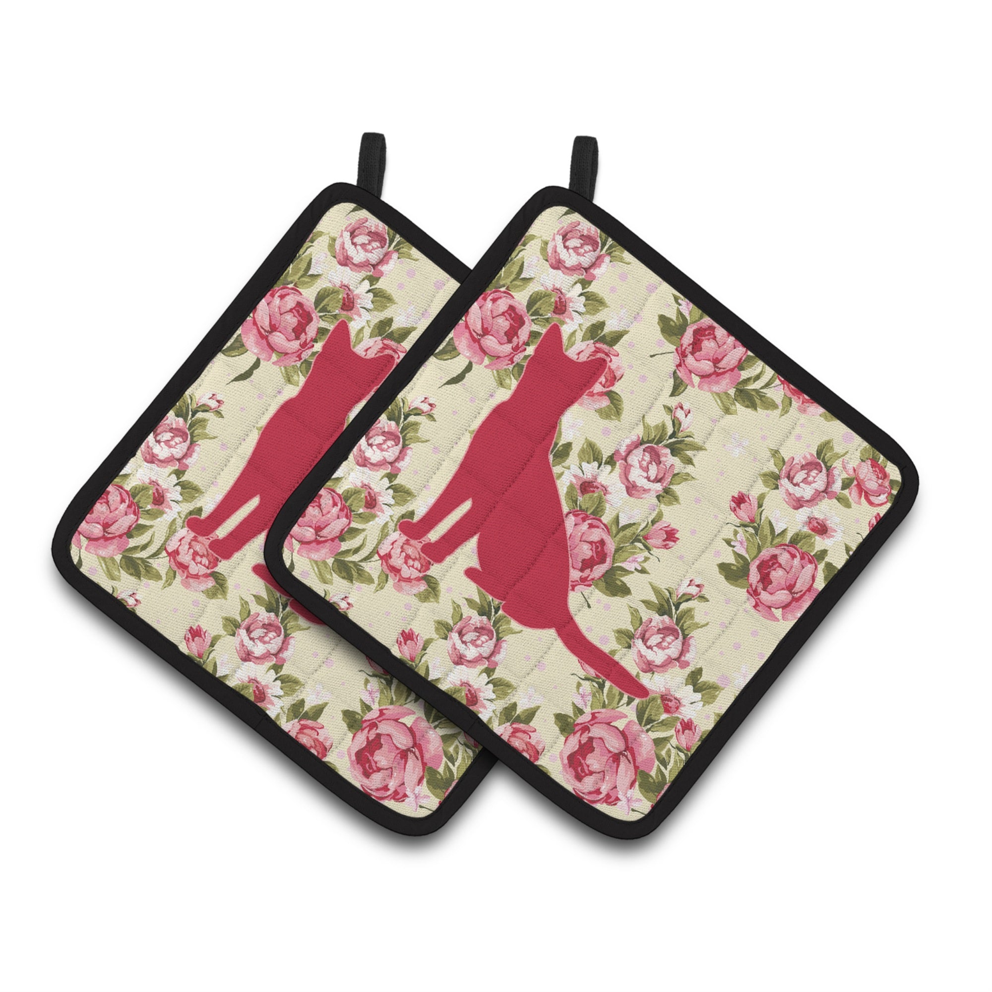 'Caroline'S Treasures Cat Shabby Chic Yellow Roses Pair Of Pot Holders Bb1071-Rs-Yw-Pthd, 7.5Hx7.5W, Multicolor''