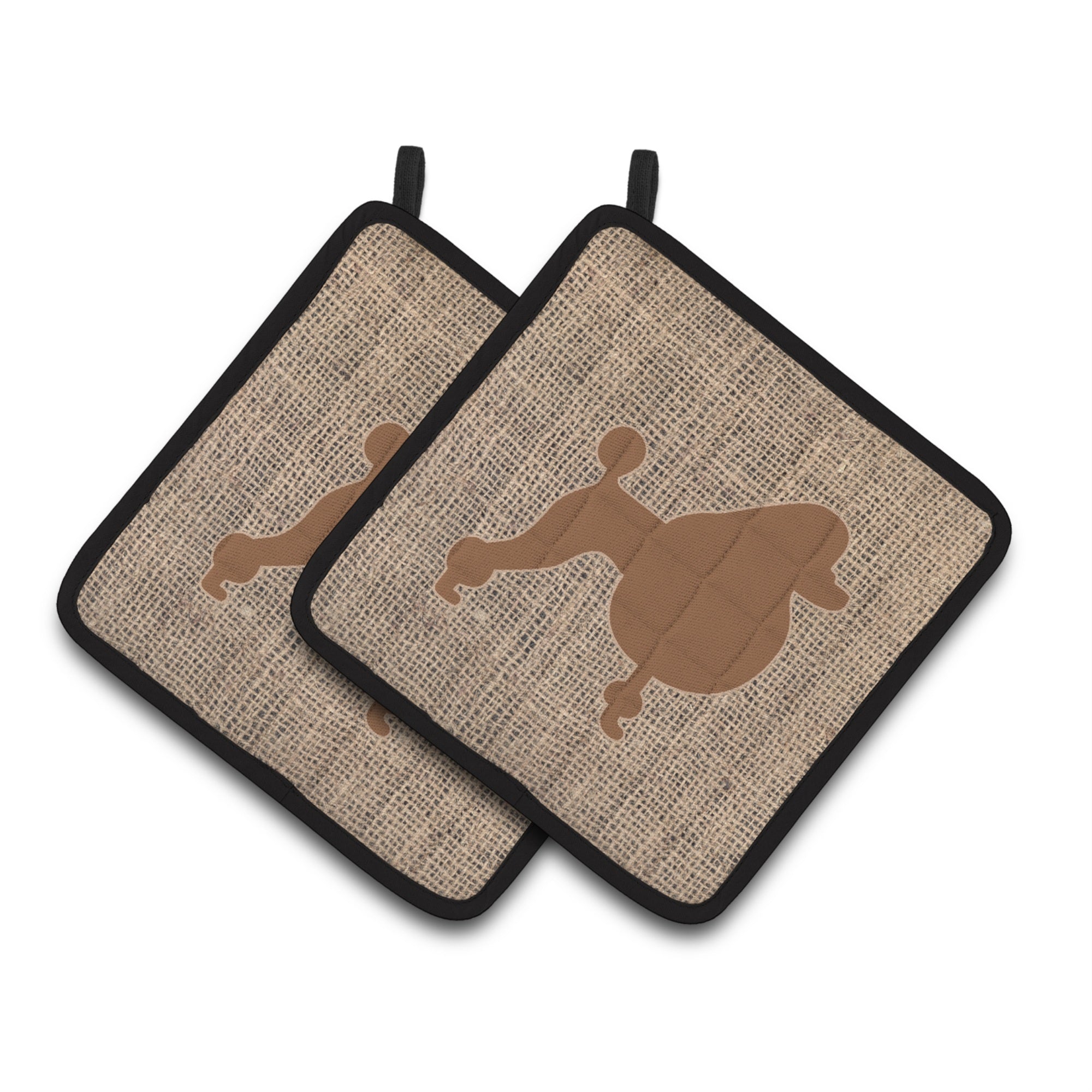 'Caroline'S Treasures Poodle Faux Burlap & Brown Pair Of Pot Holders Bb1072-Bl-Bn-Pthd, 7.5Hx7.5W, Multicolor''