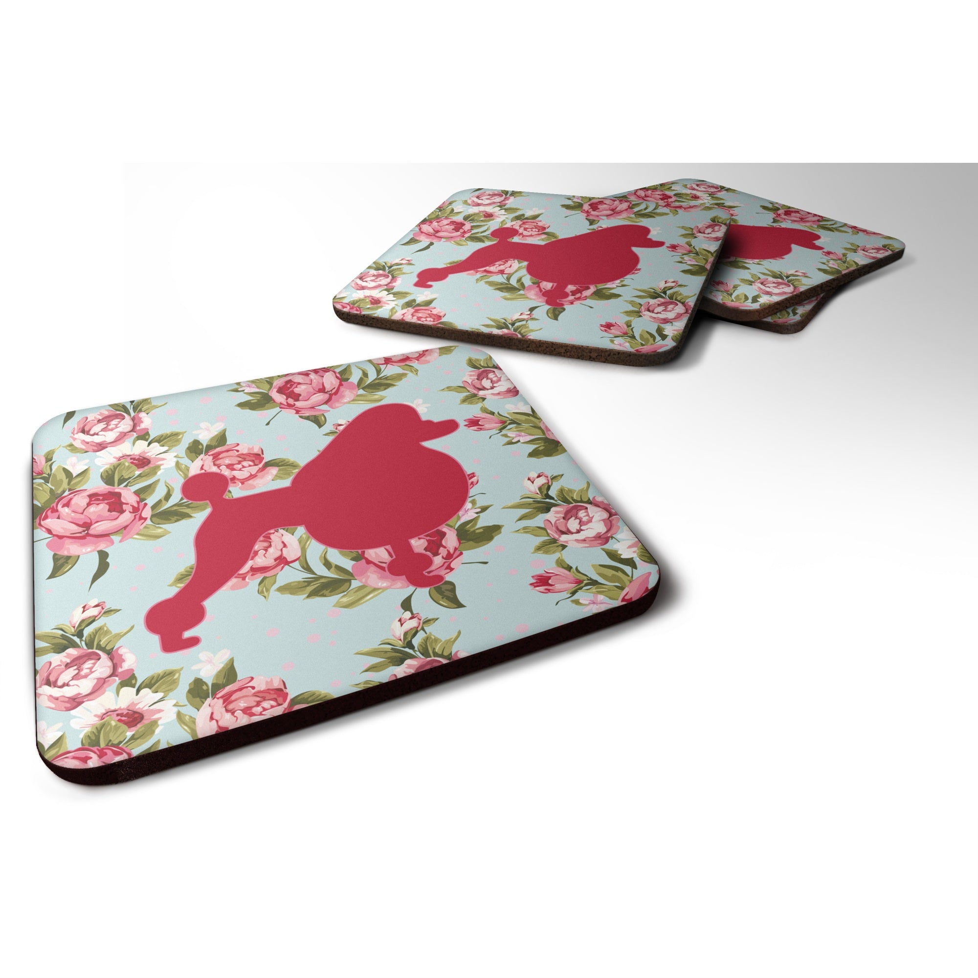 'Caroline'S Treasures Bb1072-Rs-Bu-Fc Poodle Shabby Chic Blue Roses Foam Coasters (Set Of 4), 3.5'''' H X 3.5'''' W, Multicolor