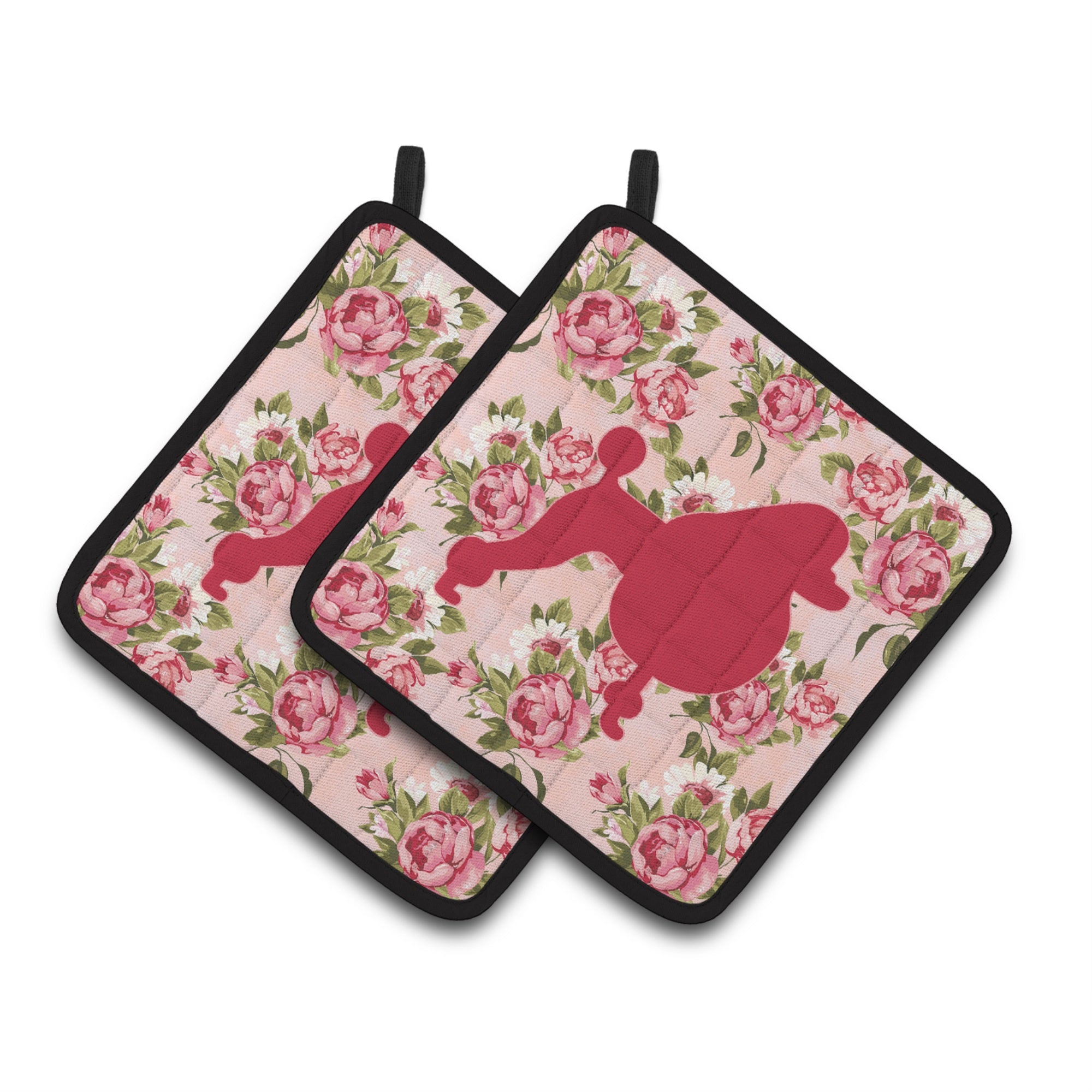 'Caroline'S Treasures Poodle Shabby Chic Pink Roses Pair Of Pot Holders Bb1072-Rs-Pk-Pthd, 7.5Hx7.5W, Multicolor''