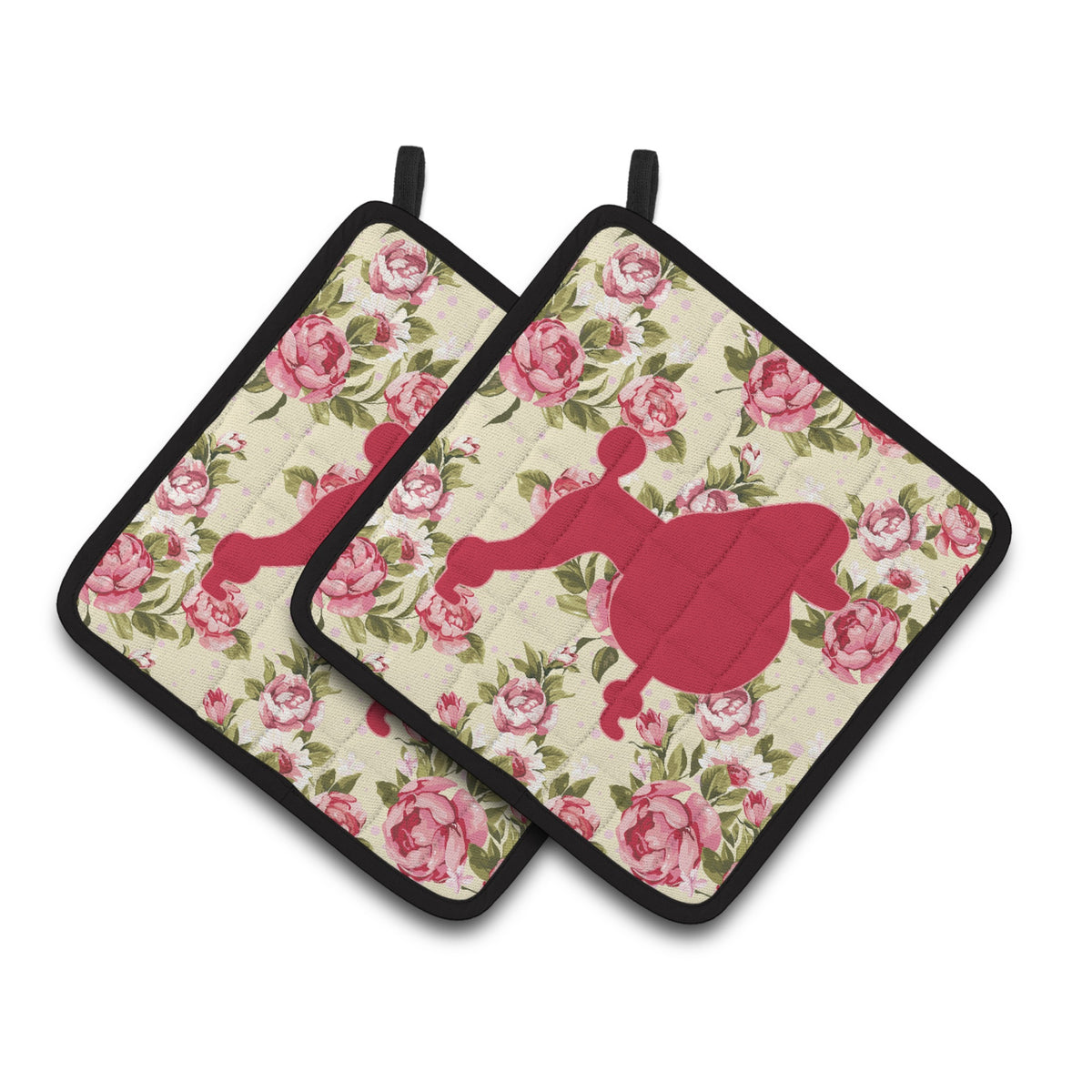 'Caroline'S Treasures Poodle Shabby Chic Yellow Roses Pair Of Pot Holders Bb1072-Rs-Yw-Pthd, 7.5Hx7.5W, Multicolor''