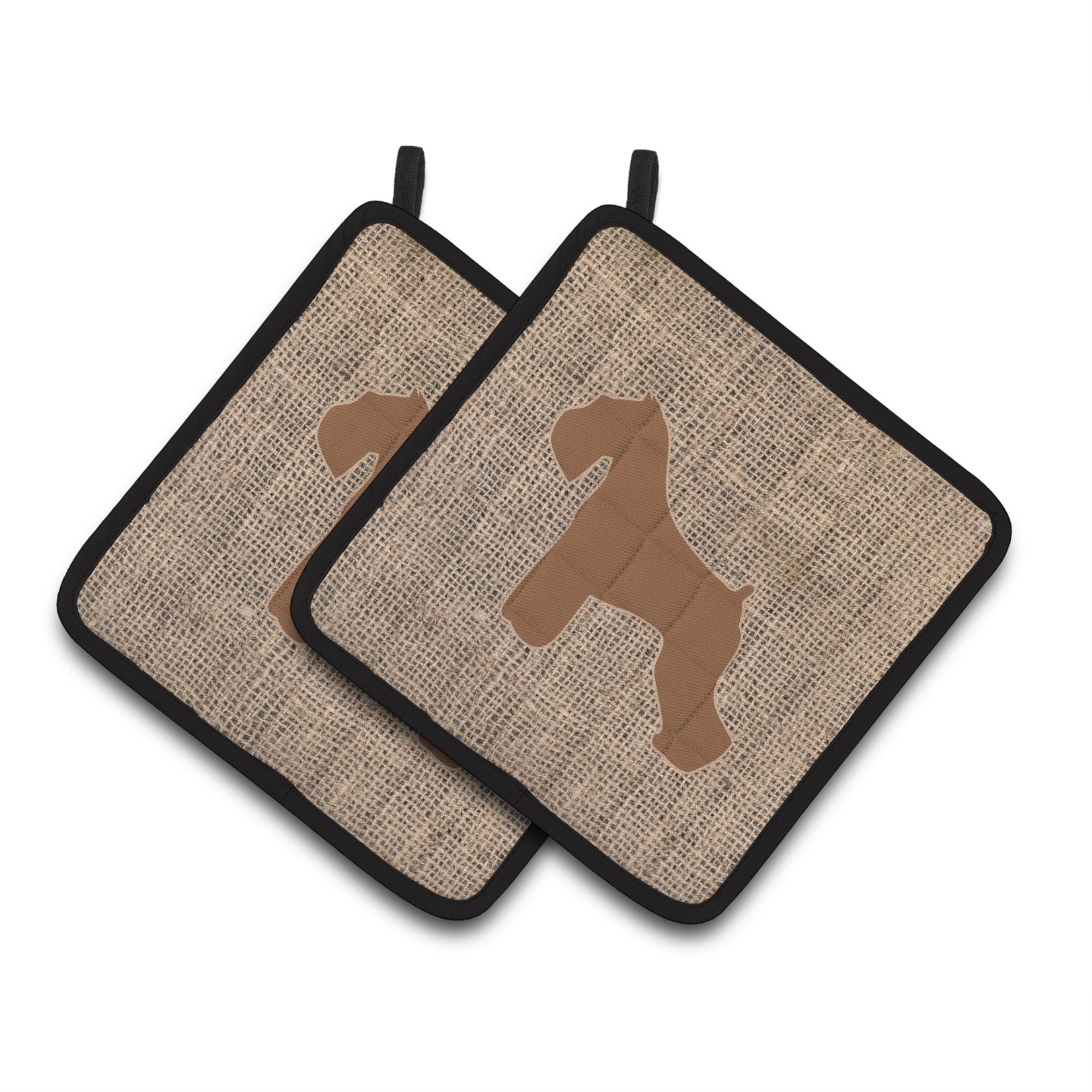 'Caroline'S Treasures Schnauzer Faux Burlap & Brown Pair Of Pot Holders Bb1073-Bl-Bn-Pthd, 7.5Hx7.5W, Multicolor''