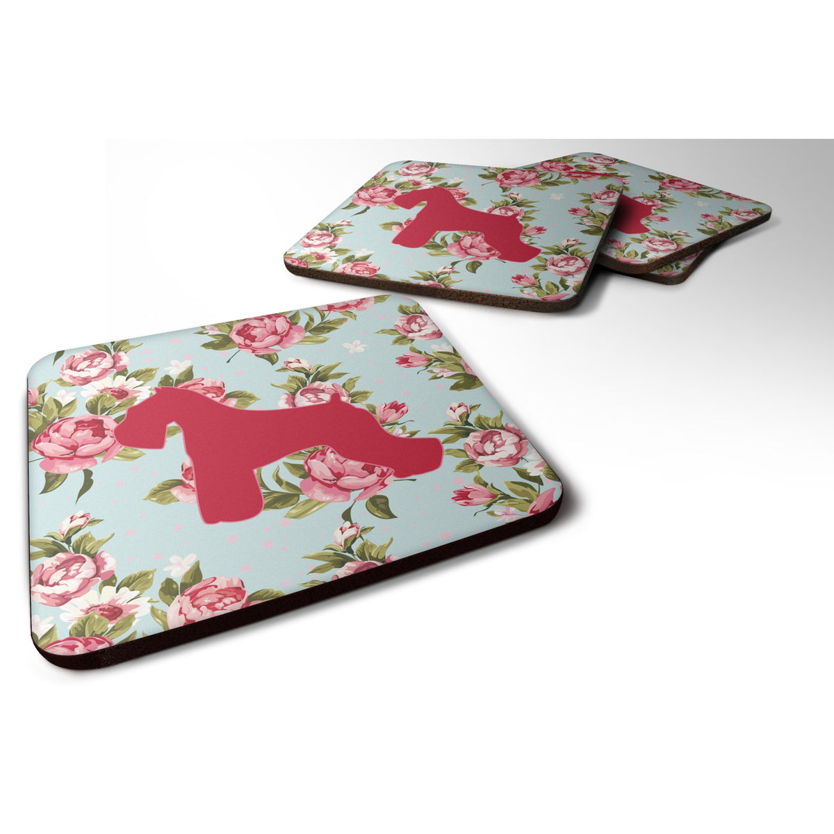 'Caroline'S Treasures Bb1073-Rs-Bu-Fc Schnauzer Shabby Chic Blue Roses Foam Coasters (Set Of 4), 3.5'''' H X 3.5'''' W, Multico
