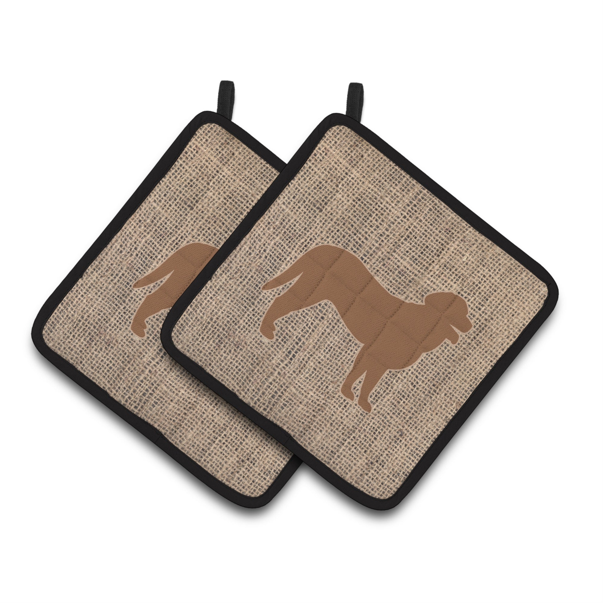 'Caroline'S Treasures Curly Coated Retriever Faux Burlap & Brown Pair Of Pot Holders Bb1074-Bl-Bn-Pthd, 7.5Hx7.5W, Multicolor''