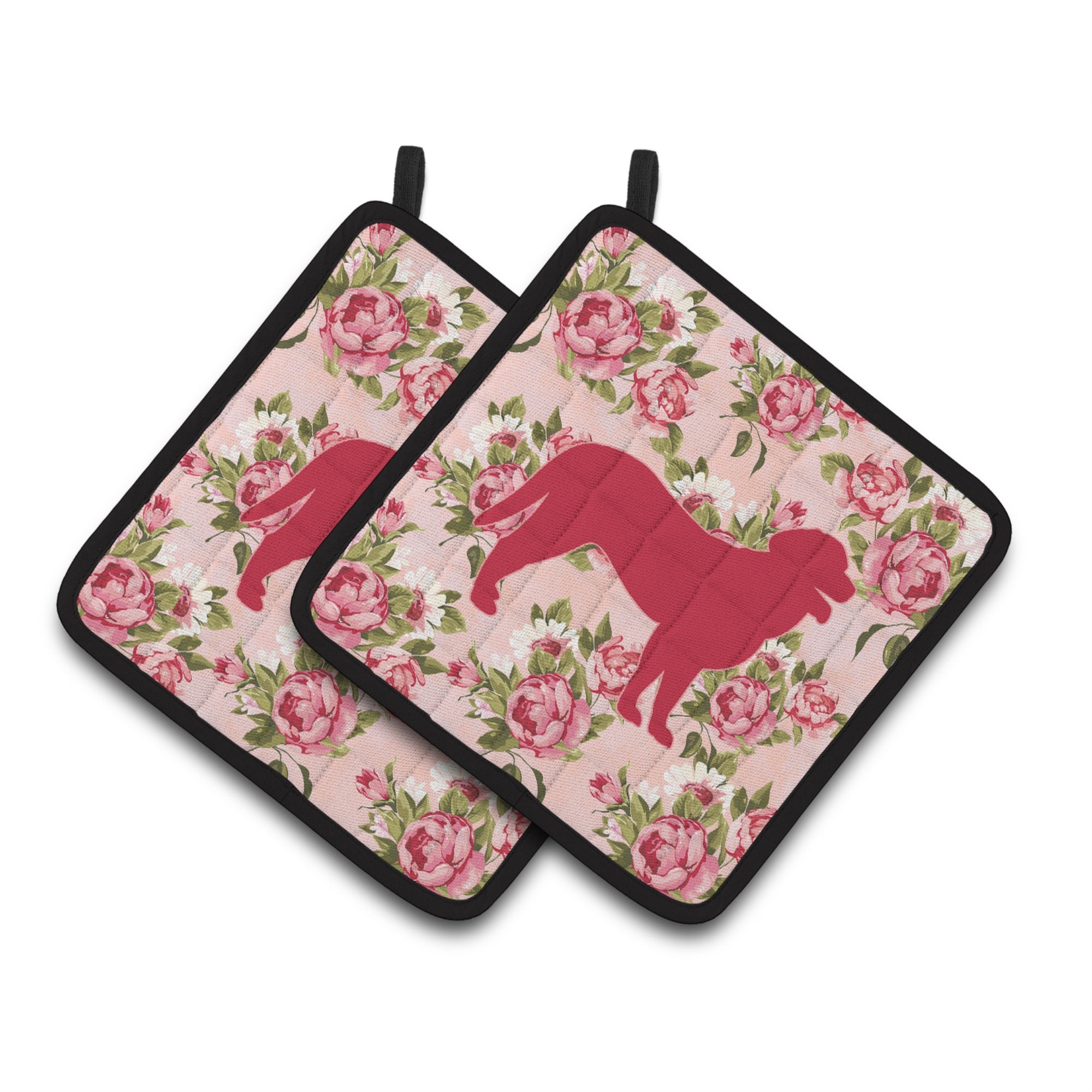 'Caroline'S Treasures Curly Coated Retriever Shabby Chic Pink Roses Pair Of Pot Holders Bb1074-Rs-Pk-Pthd, 7.5Hx7.5W, Multicolo