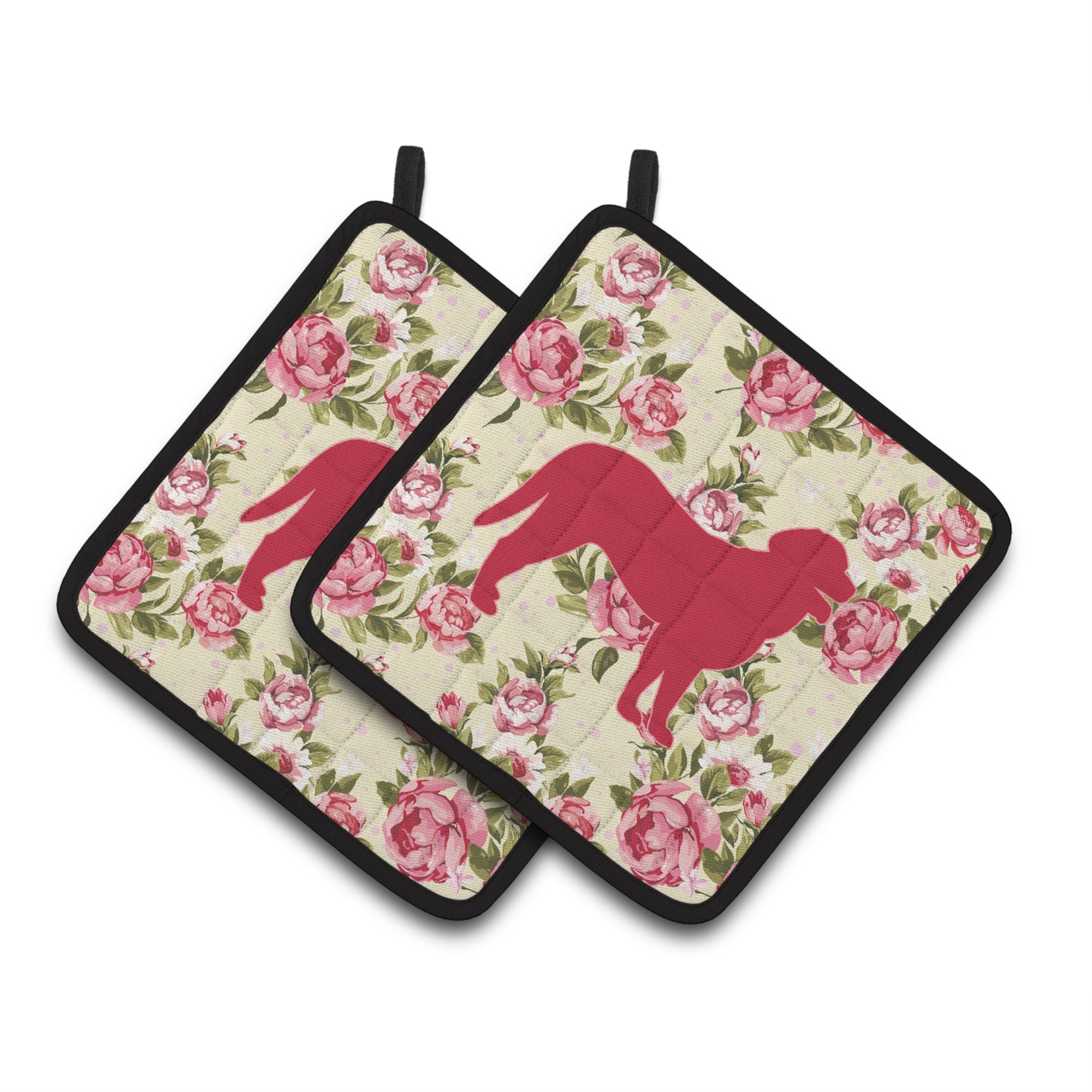 'Caroline'S Treasures Curly Coated Retriever Shabby Chic Yellow Roses Pair Of Pot Holders Bb1074-Rs-Yw-Pthd, 7.5Hx7.5W, Multico