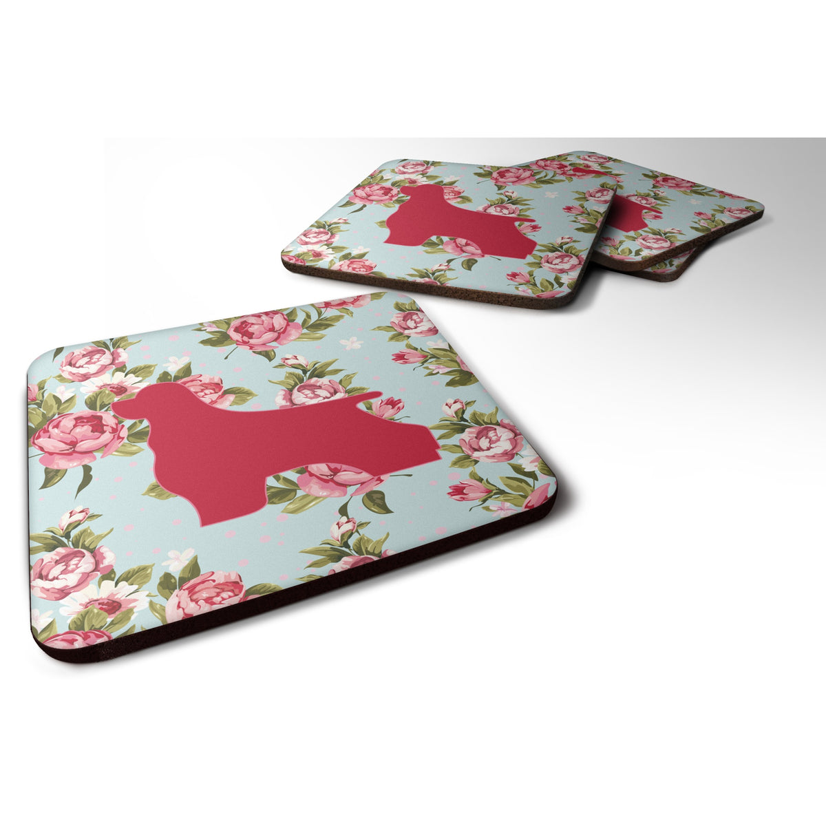 'Caroline'S Treasures Bb1075-Rs-Bu-Fc Cocker Spaniel Shabby Chic Blue Roses Foam Coasters (Set Of 4), 3.5'''' H X 3.5'''' W, Mu