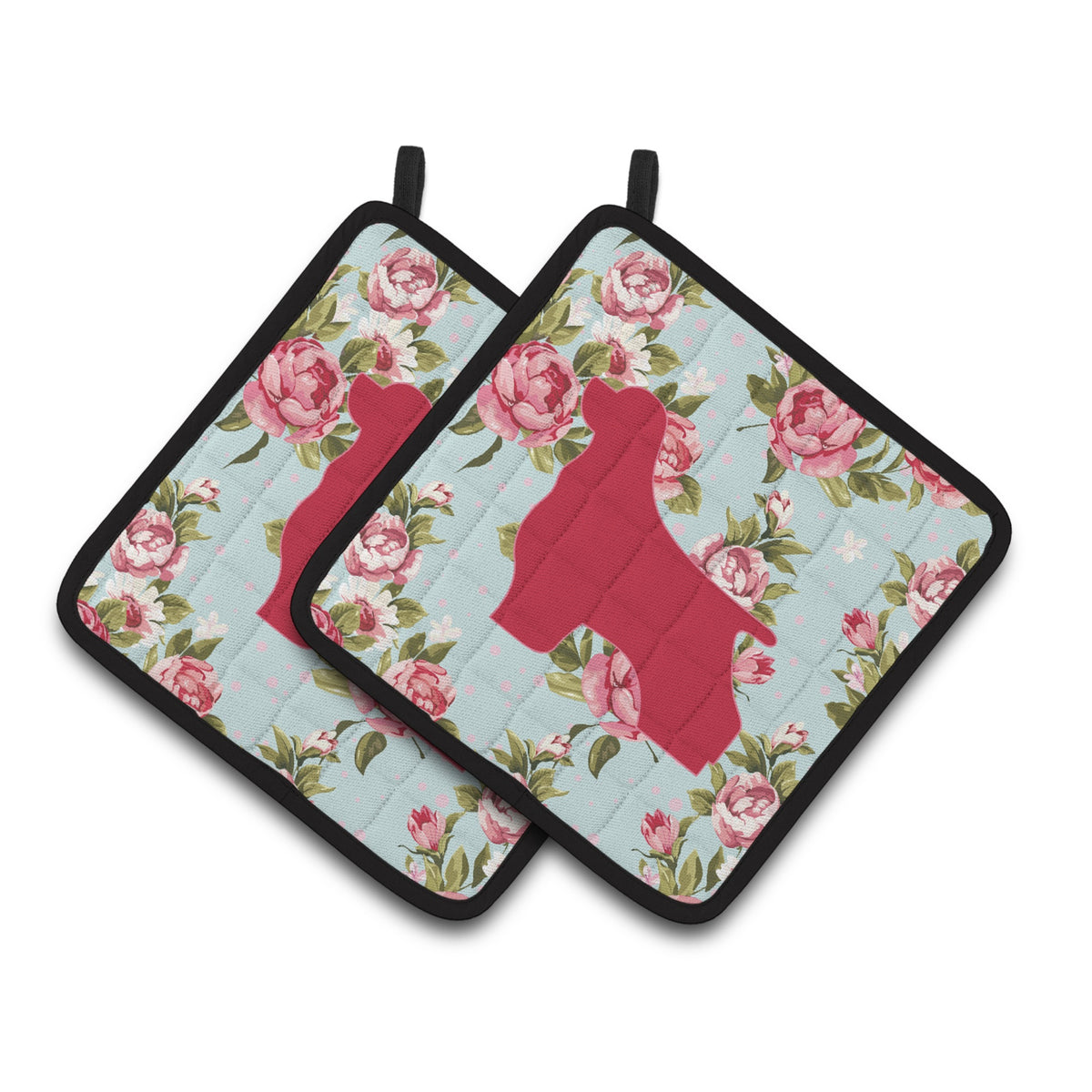'Caroline'S Treasures Bb1075-Rs-Bu-Pthd Cocker Spaniel Shabby Chic Blue Roses Pot Holders (1 Pair), 7.5'''' X 7.5'''', Multicol
