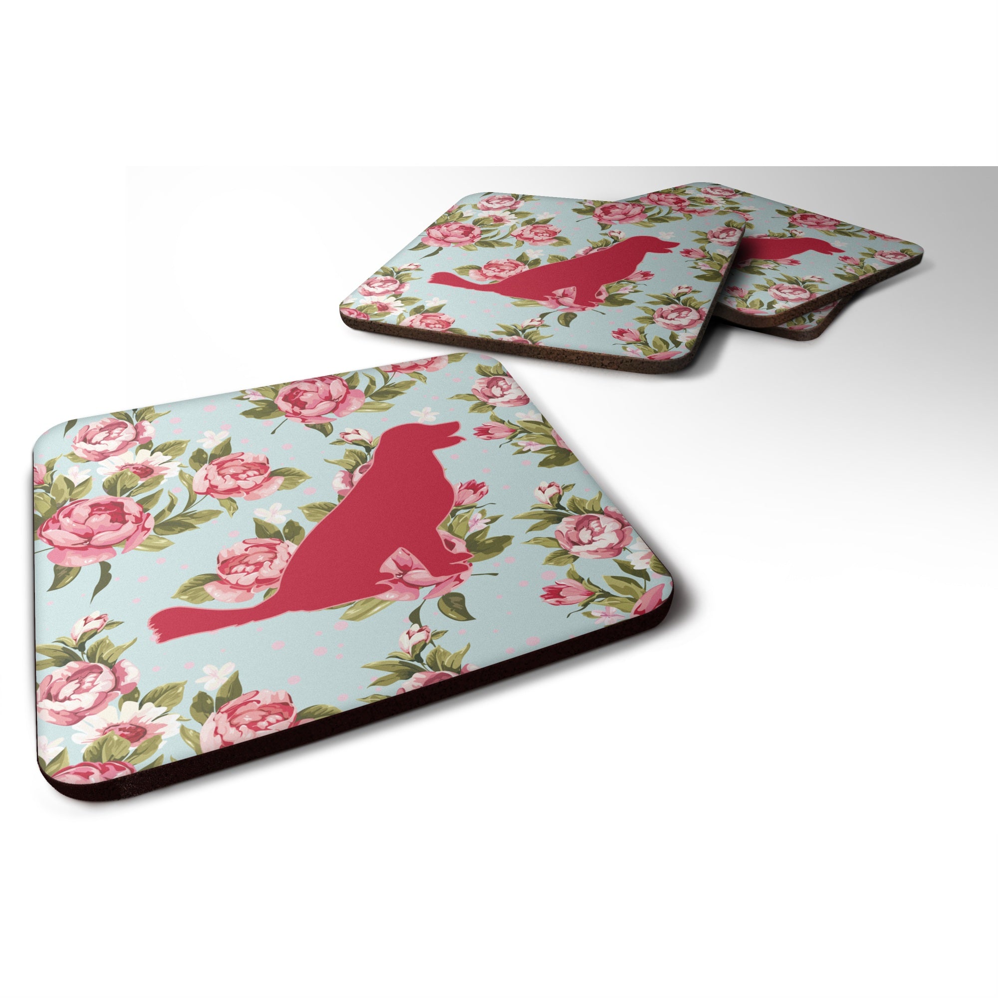 'Caroline'S Treasures Bb1076-Rs-Bu-Fc Labrador Shabby Chic Blue Roses Foam Coasters (Set Of 4), 3.5'''' H X 3.5'''' W, Multicol