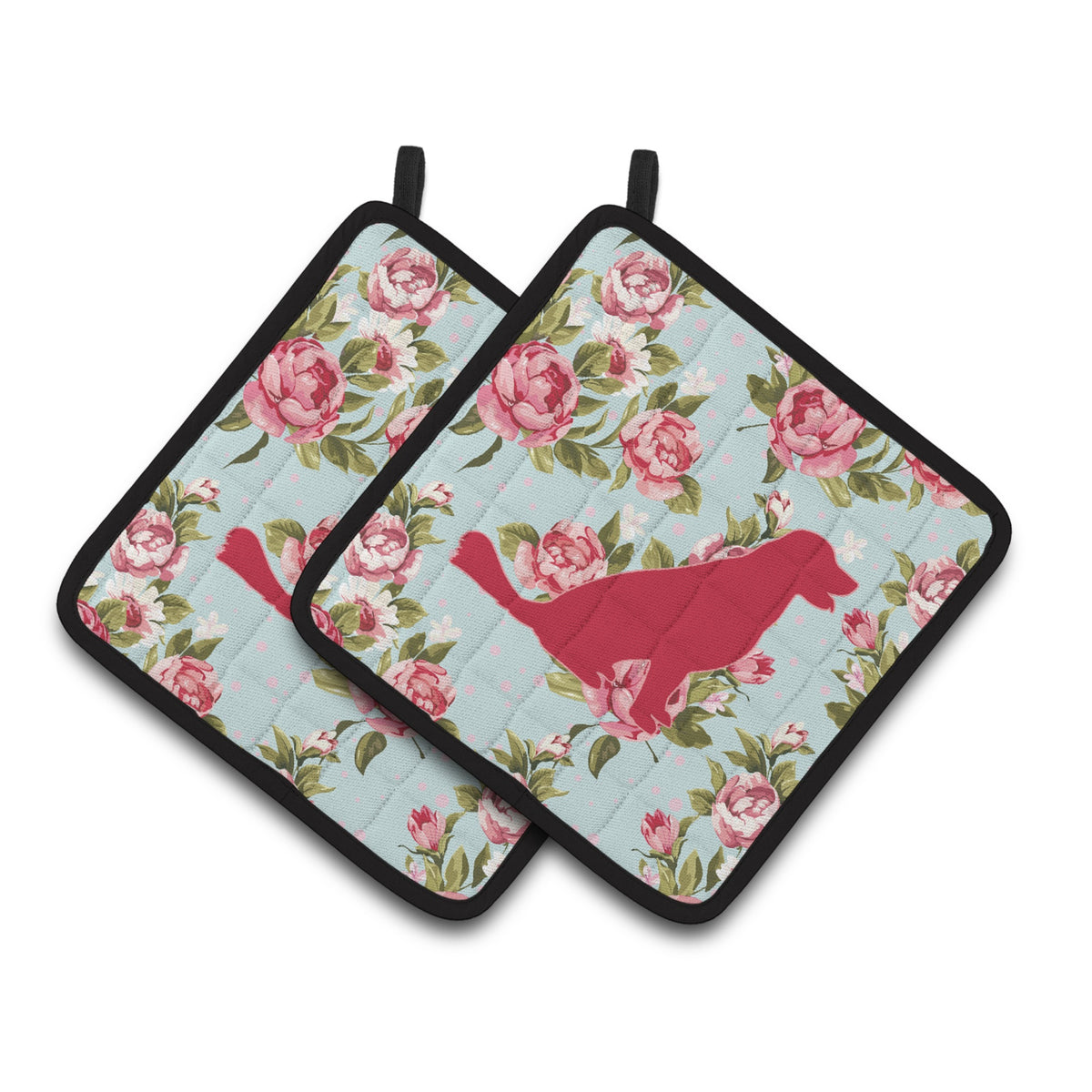'Caroline'S Treasures Bb1076-Rs-Bu-Pthd Labrador Shabby Chic Blue Roses Pot Holders (1 Pair), 7.5'''' X 7.5'''', Multicolor''