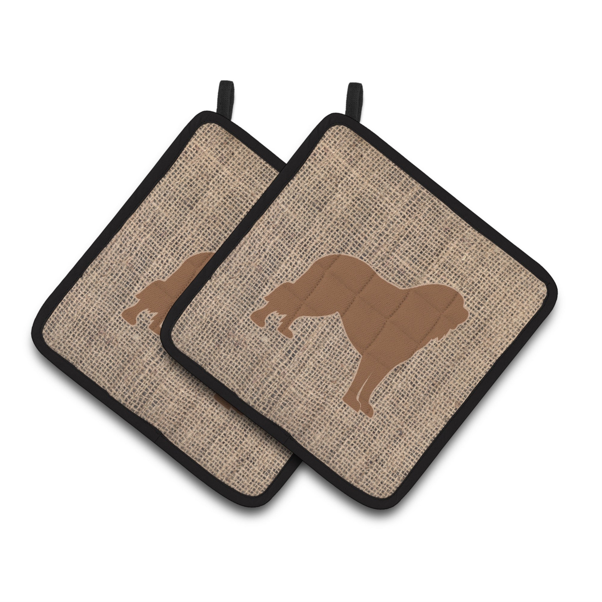 'Caroline'S Treasures Tibetial Mastiff Faux Burlap & Brown Pair Of Pot Holders Bb1077-Bl-Bn-Pthd, 7.5Hx7.5W, Multicolor''