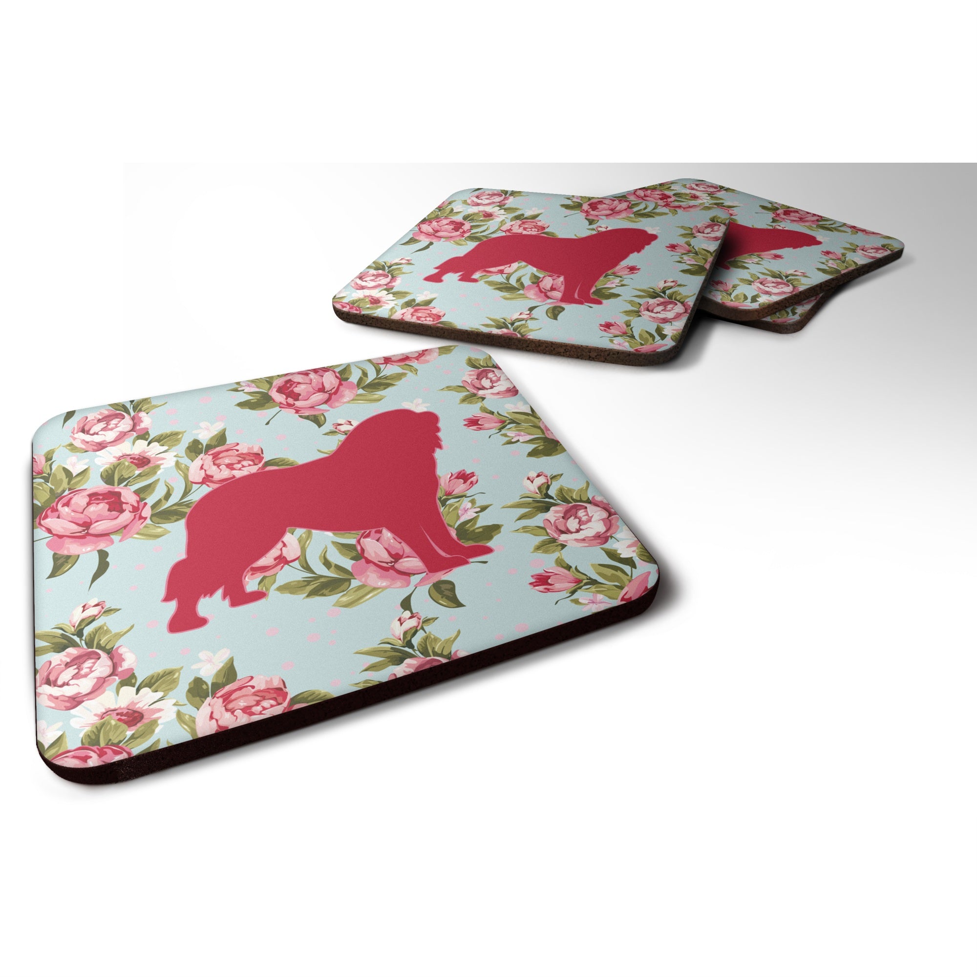 'Caroline'S Treasures Bb1077-Rs-Bu-Fc Tibetial Mastiff Shabby Chic Blue Roses Foam Coasters (Set Of 4), 3.5'''' H X 3.5'''' W,