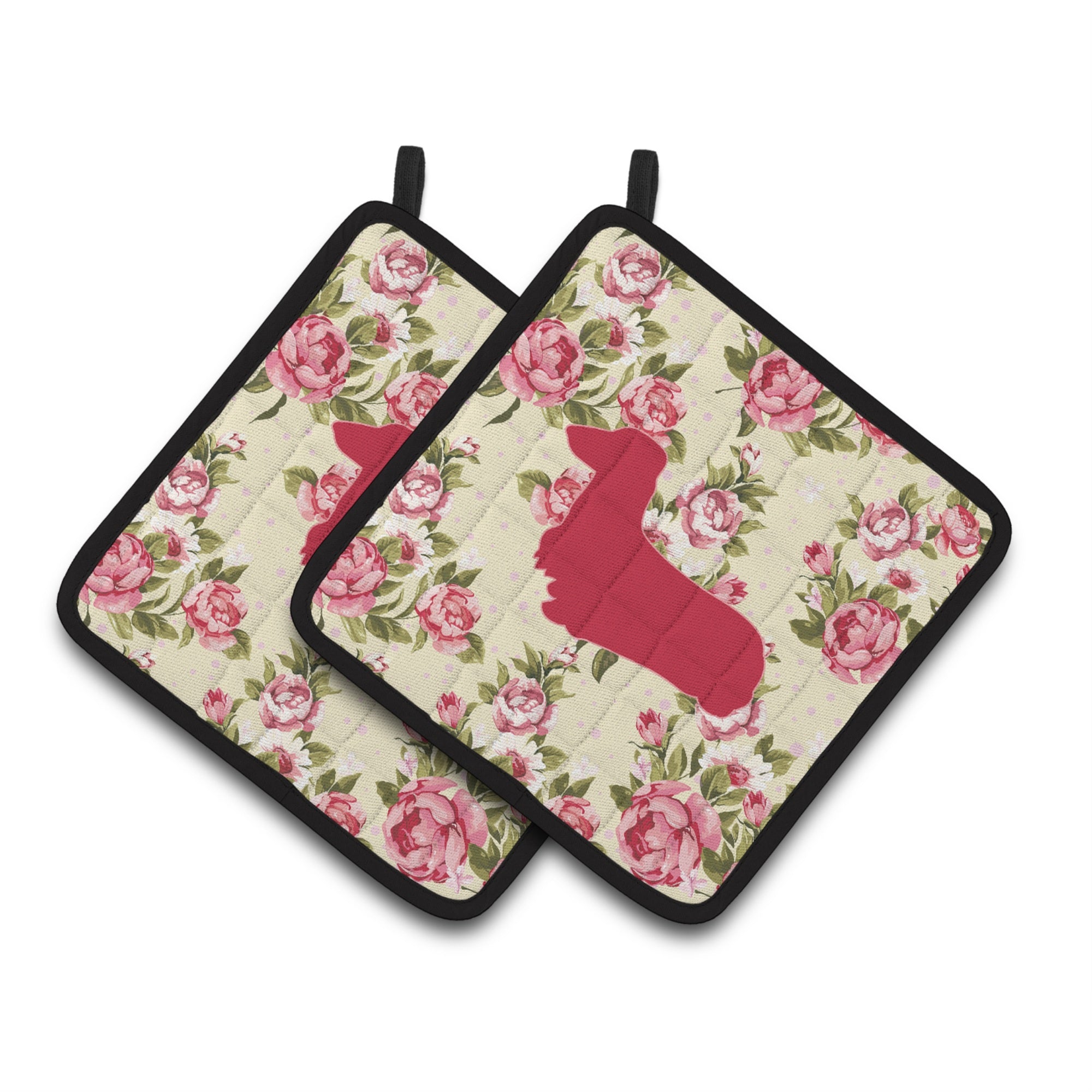 'Caroline'S Treasures Dachshund Shabby Chic Yellow Roses Pair Of Pot Holders Bb1078-Rs-Yw-Pthd, 7.5Hx7.5W, Multicolor''