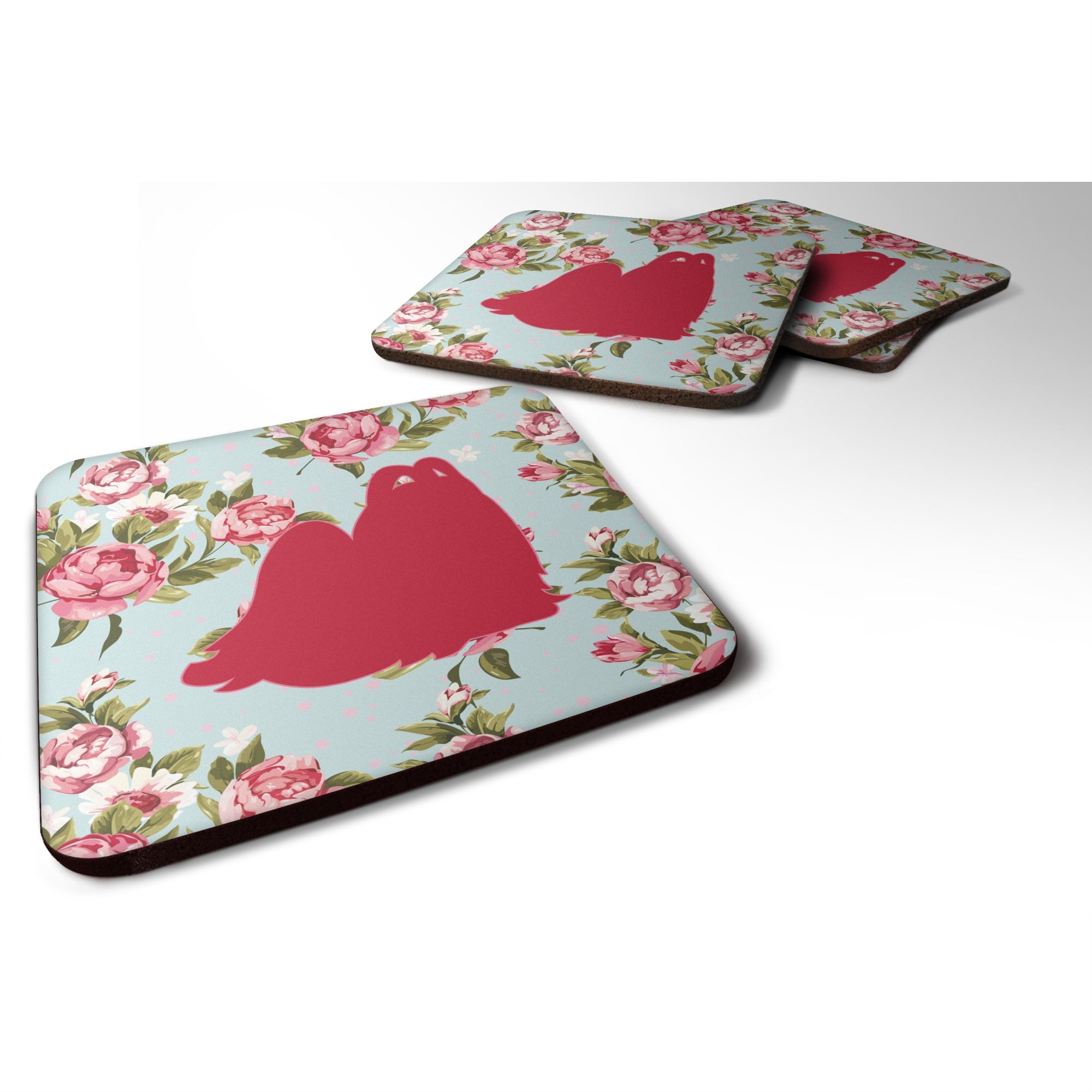 'Caroline'S Treasures Bb1079-Rs-Bu-Fc Maltese Shabby Chic Blue Roses Foam Coasters (Set Of 4), 3.5'''' H X 3.5'''' W, Multicolo