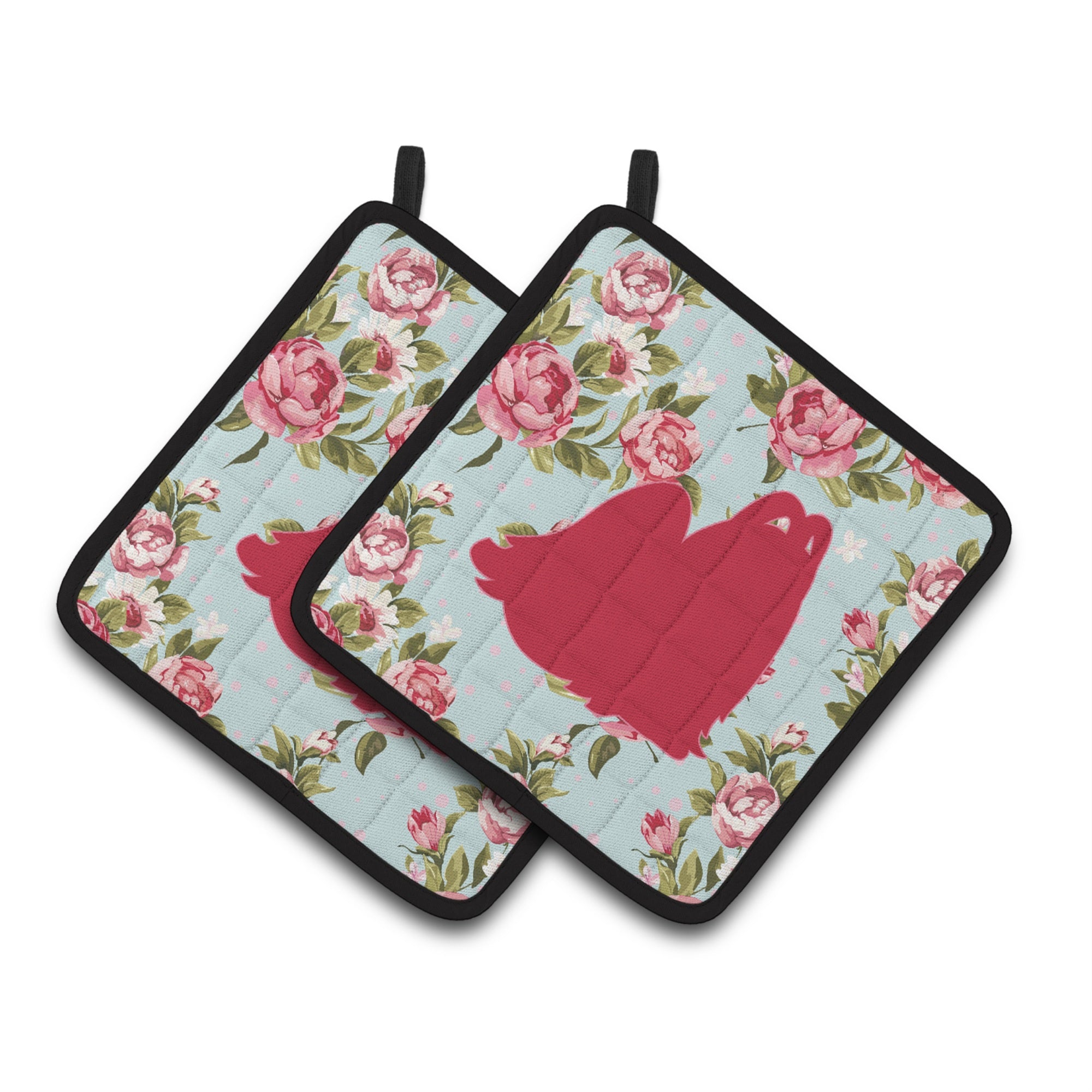 'Caroline'S Treasures Maltese Shabby Chic Blue Roses Pair Of Pot Holders Bb1079-Rs-Bu-Pthd, 7.5Hx7.5W, Multicolor''