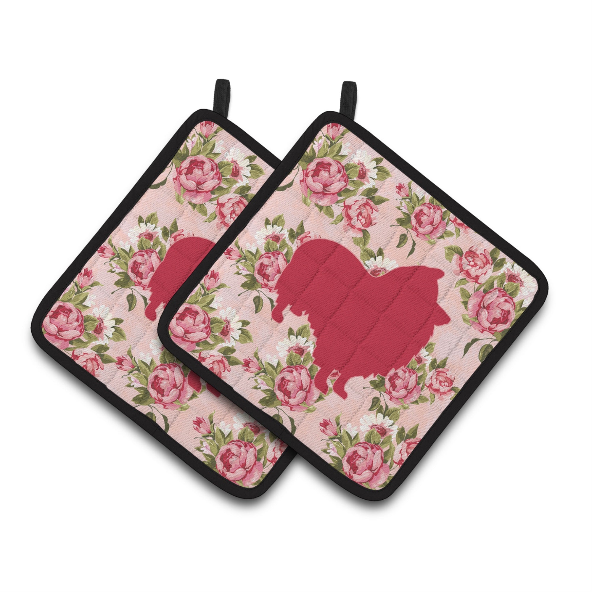 'Caroline'S Treasures Sheltie Shabby Chic Pink Roses Pair Of Pot Holders Bb1080-Rs-Pk-Pthd, 7.5Hx7.5W, Multicolor''
