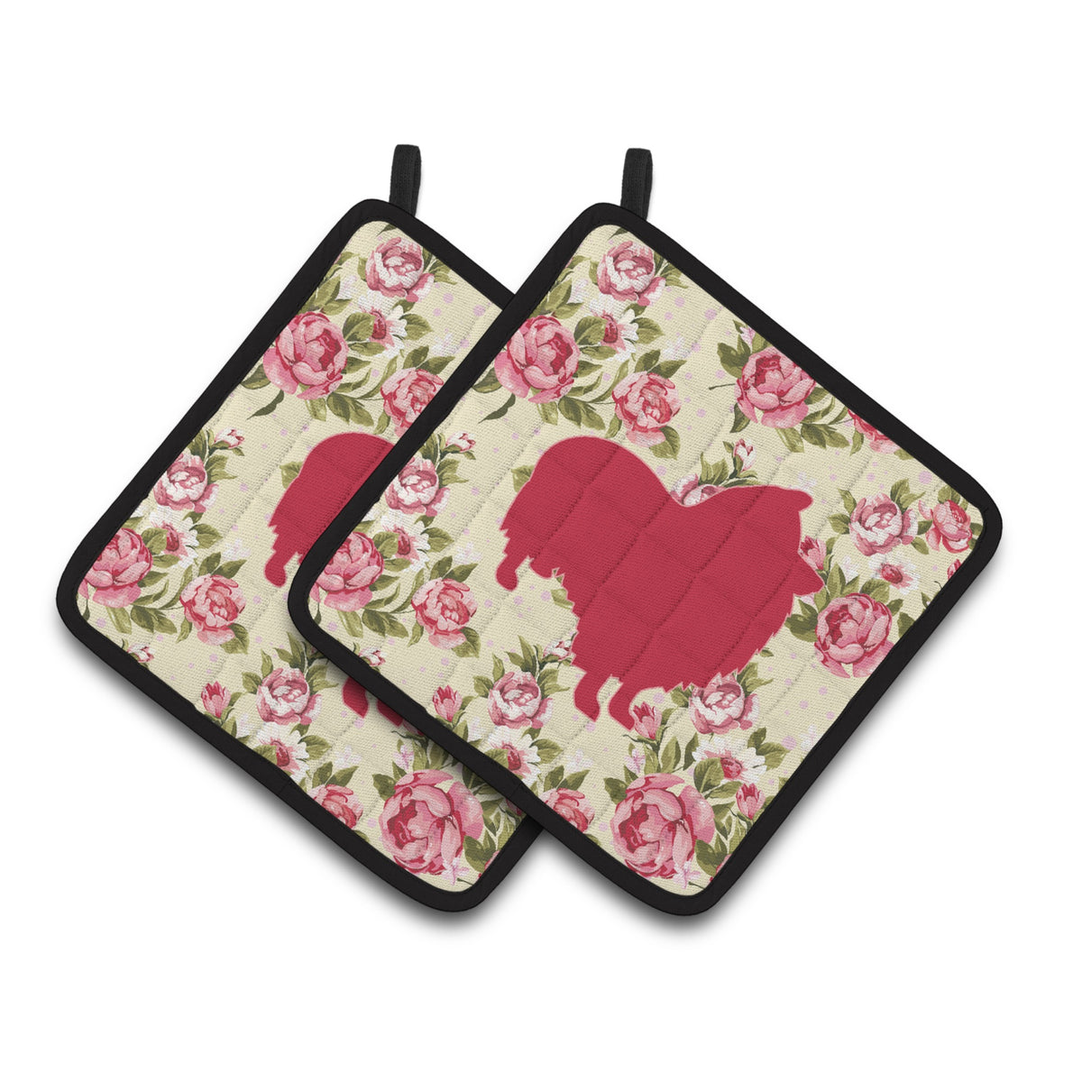 'Caroline'S Treasures Bb1080-Rs-Yw-Pthd Sheltie Shabby Chic Yellow Roses Pot Holders (1 Pair), 7.5'''' X 7.5'''', Multicolor''