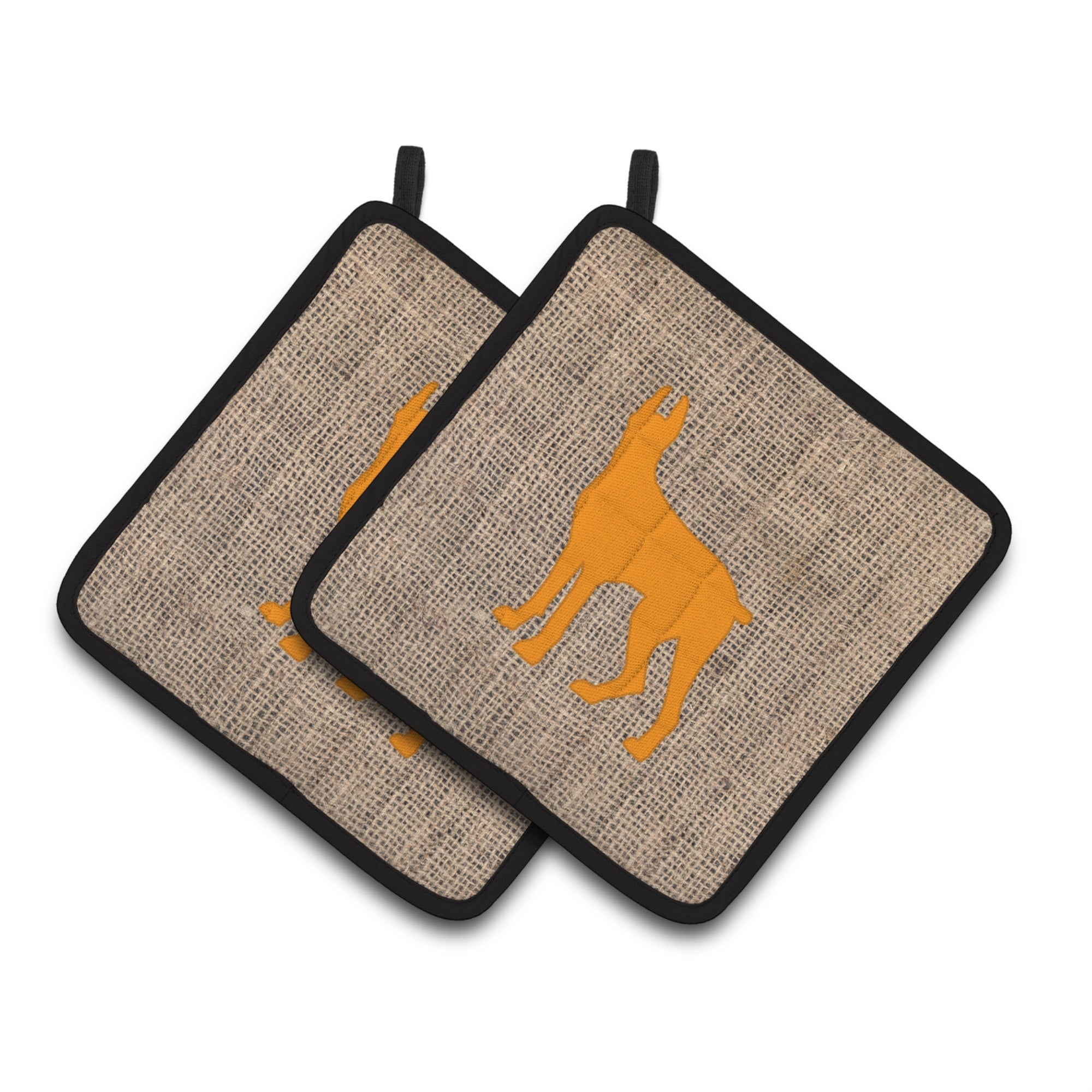 'Caroline'S Treasures Great Dane Faux Burlap & Orange Pair Of Pot Holders Bb1081-Bl-Or-Pthd, 7.5Hx7.5W, Multicolor''