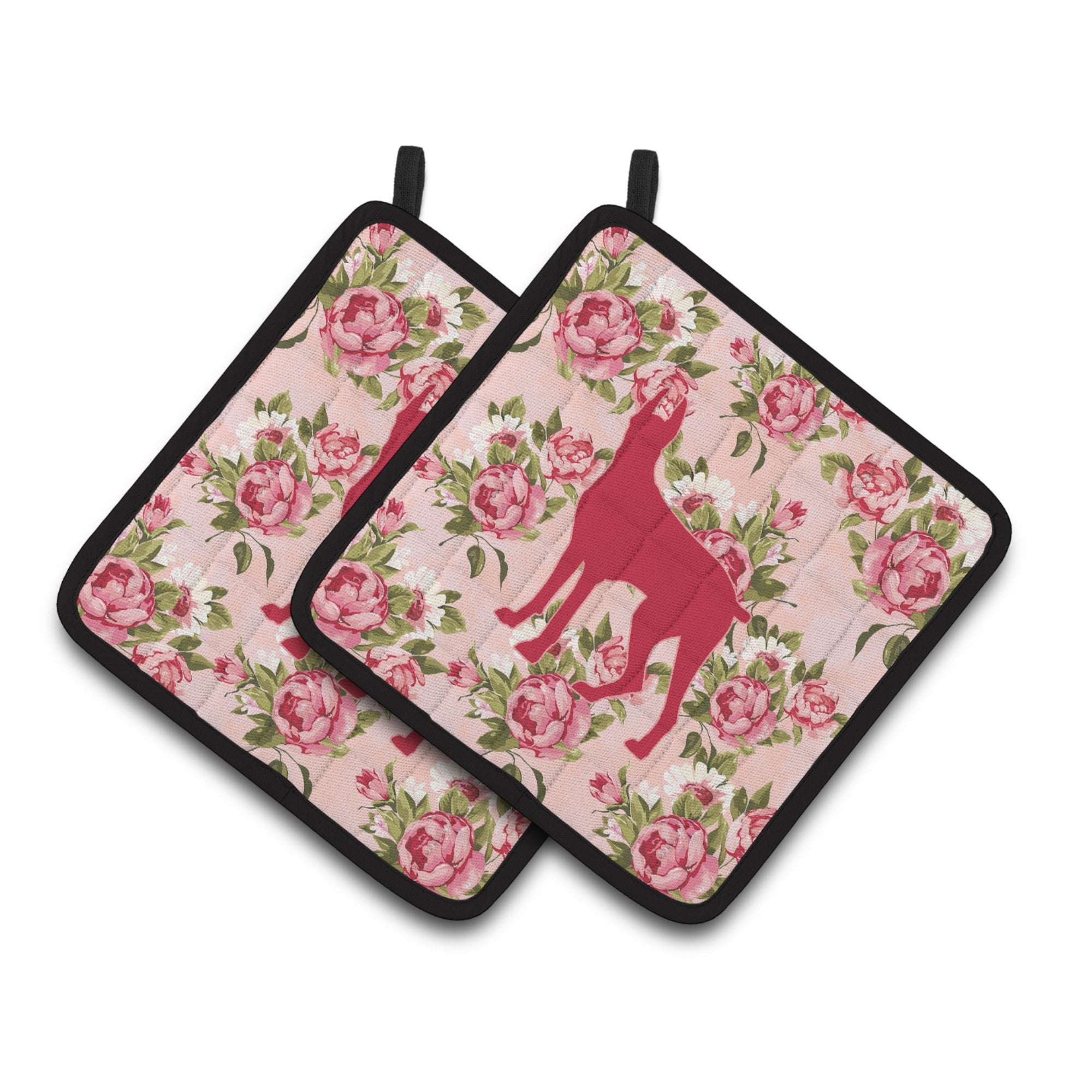 'Caroline'S Treasures Great Dane Shabby Chic Pink Roses Pair Of Pot Holders Bb1081-Rs-Pk-Pthd, 7.5Hx7.5W, Multicolor''