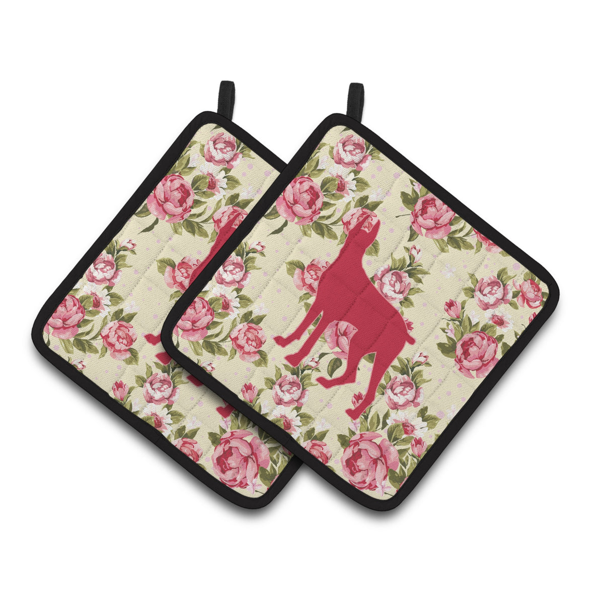 'Caroline'S Treasures Bb1081-Rs-Yw-Pthd Great Dane Shabby Chic Yellow Roses Pot Holders (1 Pair), 7.5'''' X 7.5'''', Multicolor