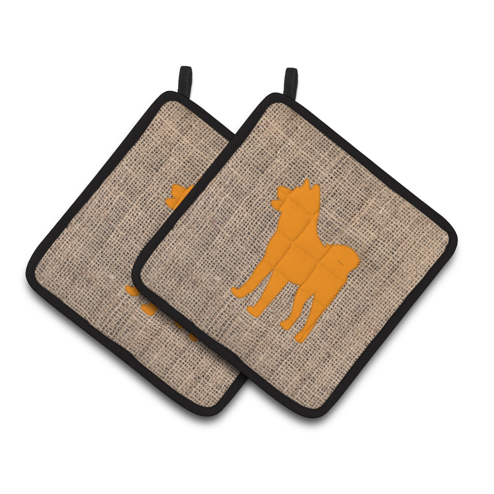 'Caroline'S Treasures Akita Faux Burlap & Orange Pair Of Pot Holders Bb1082-Bl-Or-Pthd, 7.5Hx7.5W, Multicolor''