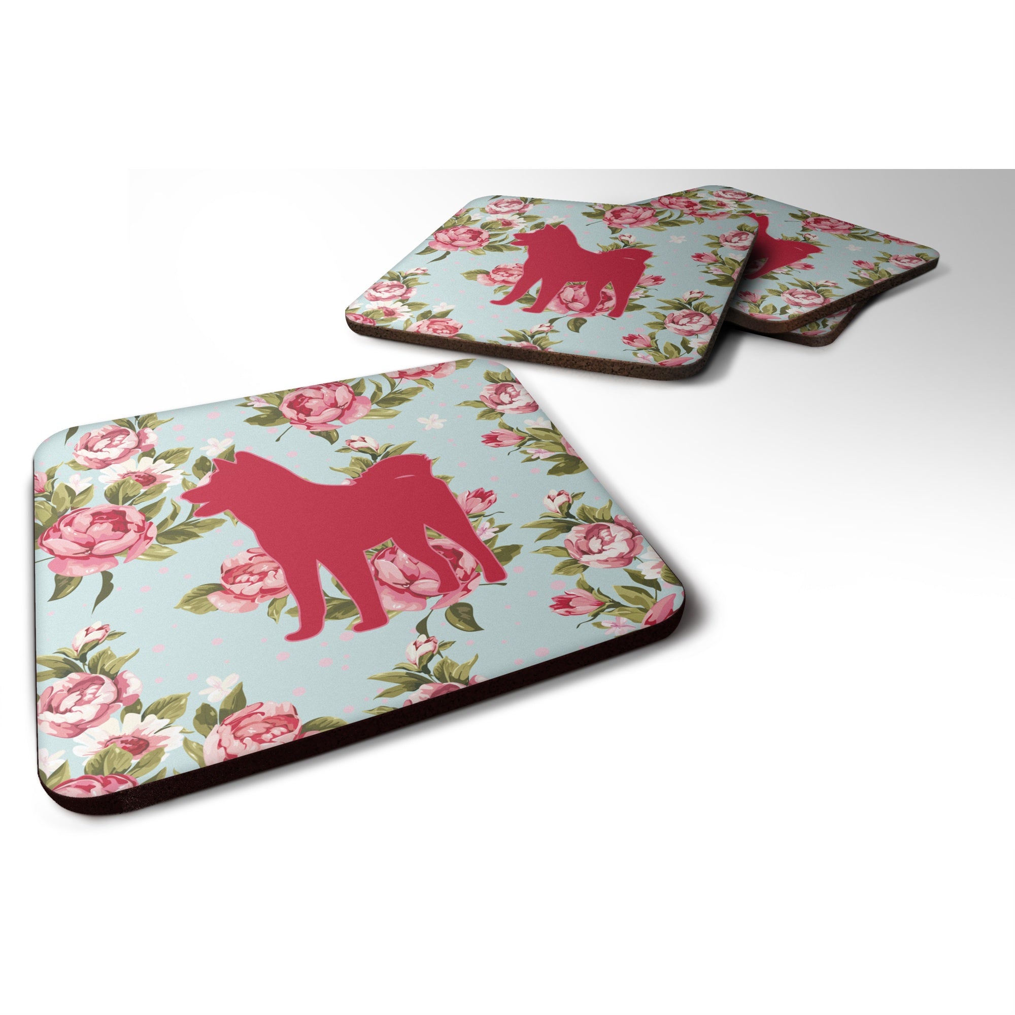 'Caroline'S Treasures Bb1082-Rs-Bu-Fc Akita Shabby Chic Blue Roses Foam Coasters (Set Of 4), 3.5'''' H X 3.5'''' W, Multicolor'