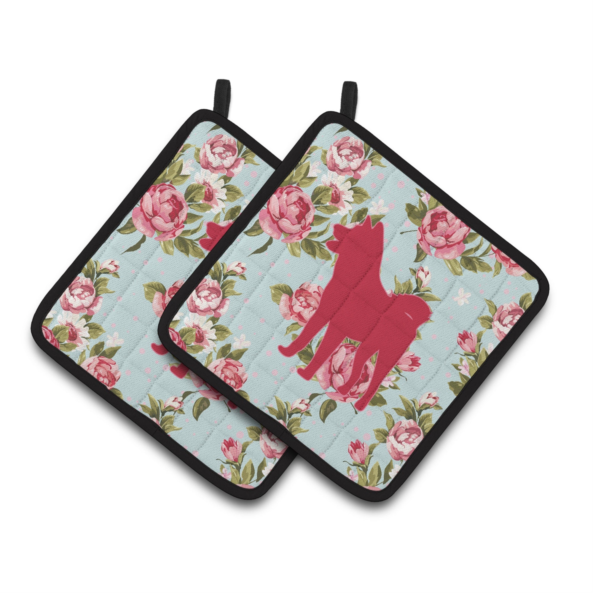 'Caroline'S Treasures Bb1082-Rs-Bu-Pthd Akita Shabby Chic Blue Roses Pot Holders (1 Pair), 7.5'''' X 7.5'''', Multicolor''